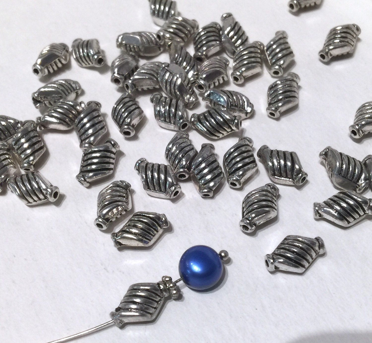 Tibetan Silver Rhombus spacer Beads 6mmX10mm fine quality antique style 10pcs #FDP205