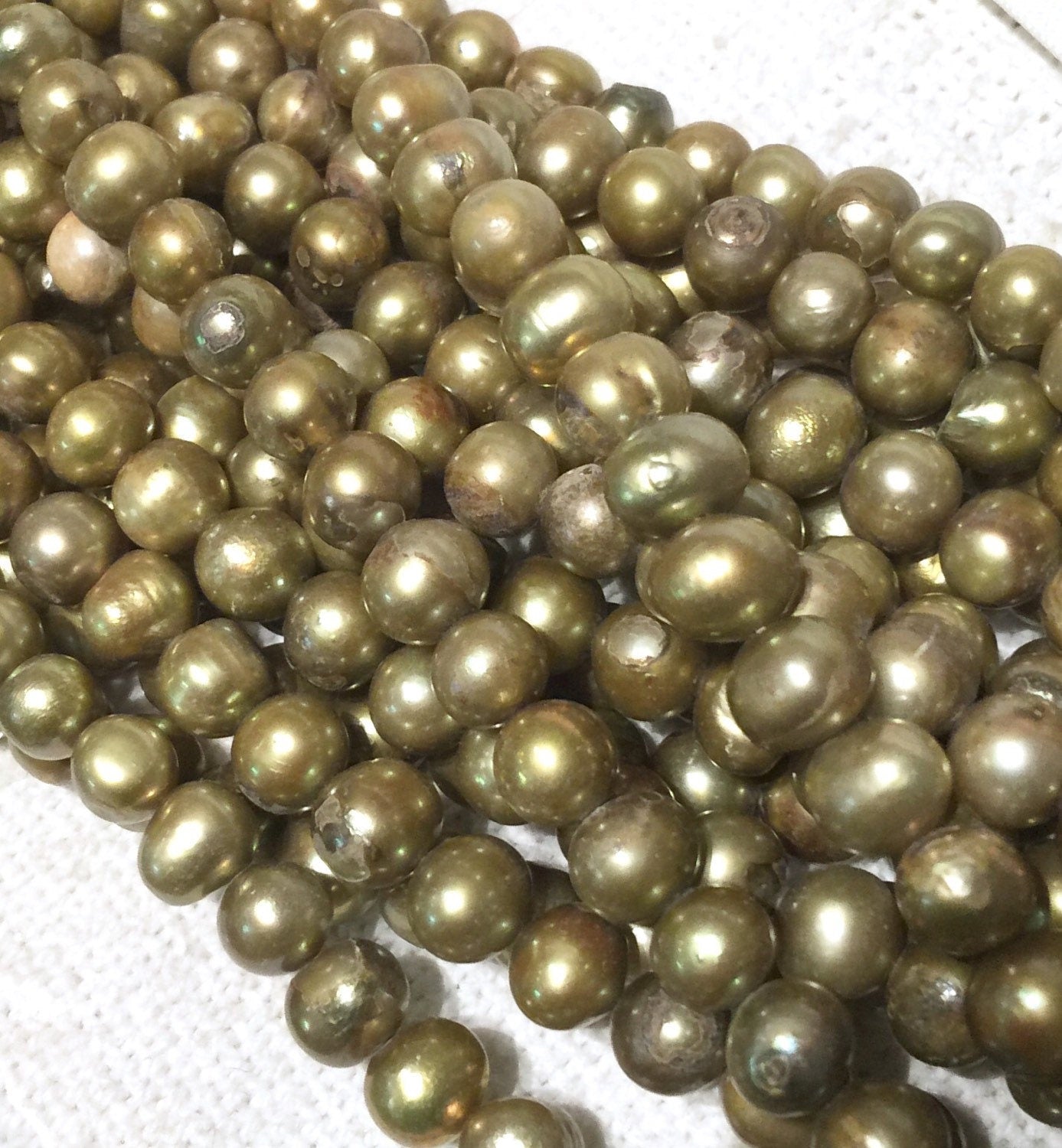 AB 8mm Freshwater Pearl round potato pearl Vintage Olive Green, loose pearl beads 15'' Full Strand clearance #RS2051B
