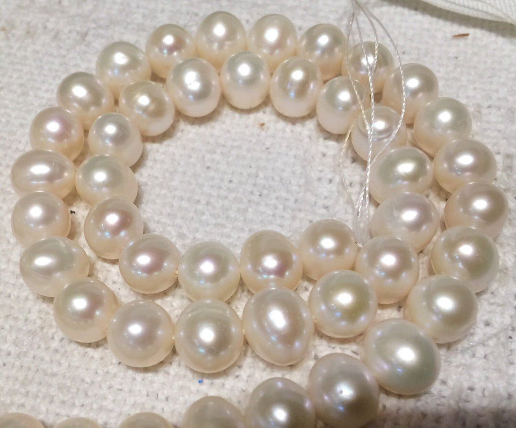Big Round Freshwater Pearl 9-10mm round Potato Pearl Natural Ivory White A-AA 15'' Full Strand genuine pearl---#RS3004
