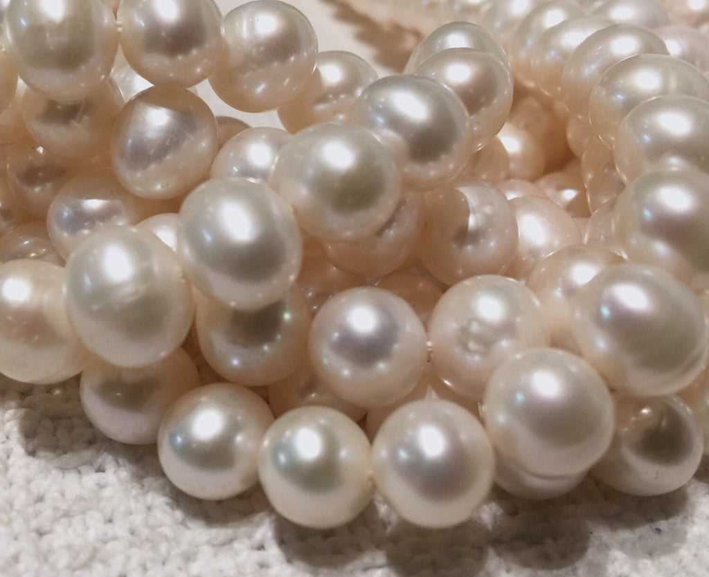 Big Round Freshwater Pearl 9-10mm round Potato Pearl Natural Ivory White A-AA 15'' Full Strand genuine pearl---#RS3004