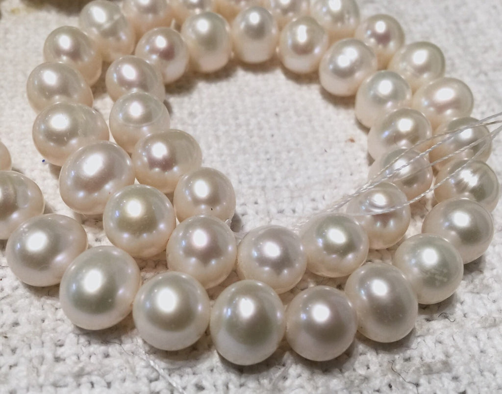 Big Round Freshwater Pearl 9-10mm round Potato Pearl Natural Ivory White A-AA 15'' Full Strand genuine pearl---#RS3004