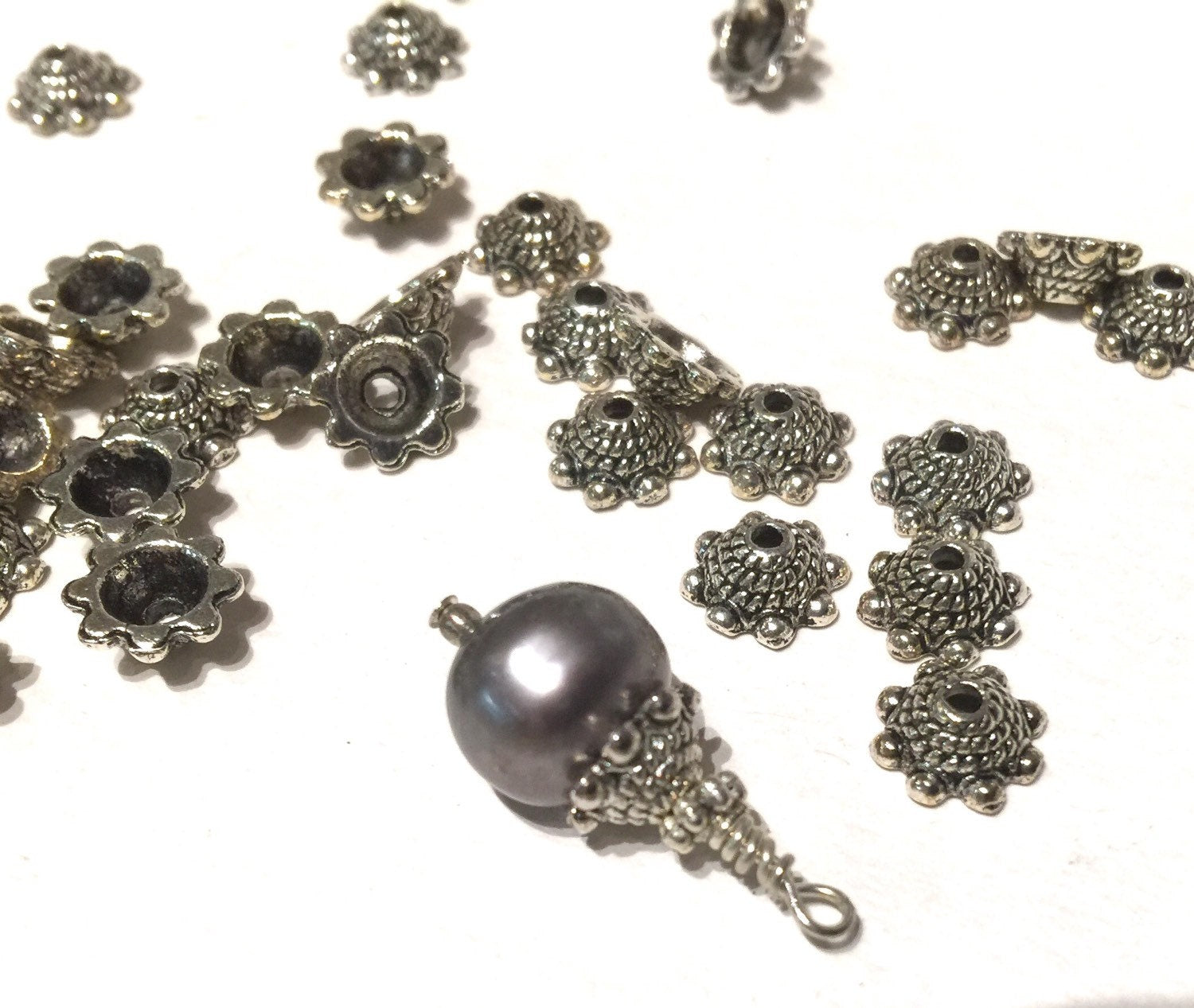 Tibetan Silver Cap spacer Beads 3.5mmX8.5mm fine quality antique style 10pcs #FDP206