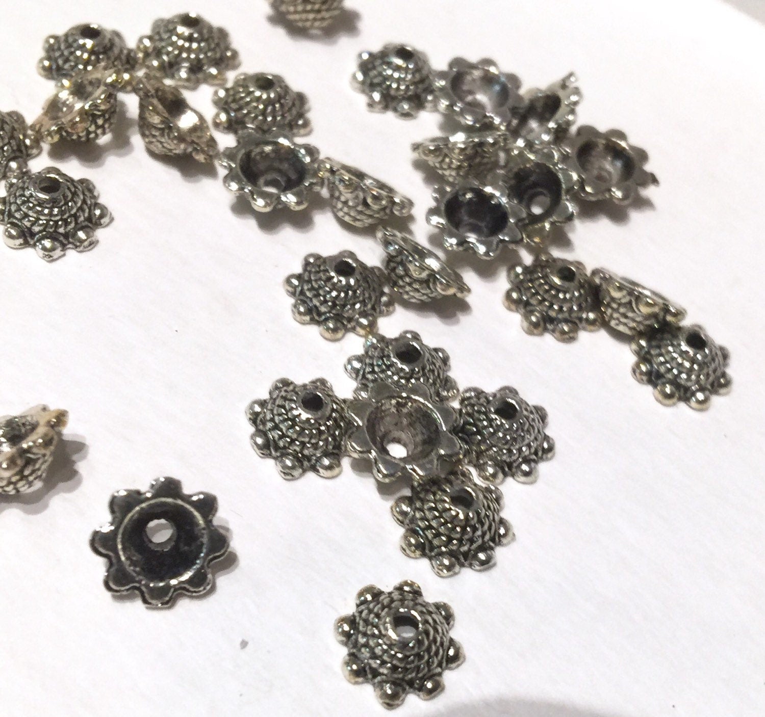 Tibetan Silver Cap spacer Beads 3.5mmX8.5mm fine quality antique style 10pcs #FDP206
