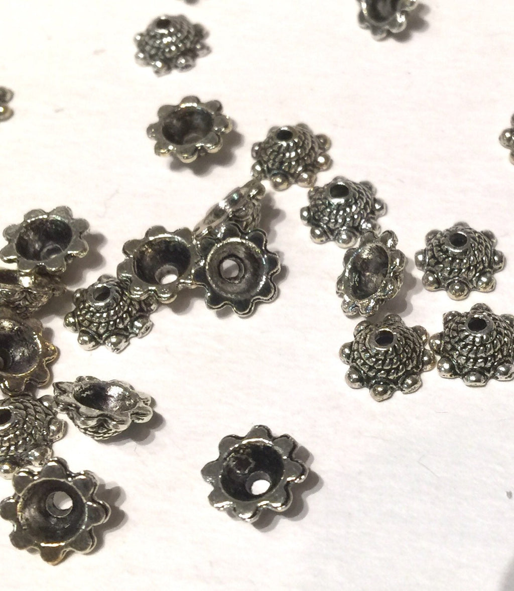 Tibetan Silver Cap spacer Beads 3.5mmX8.5mm fine quality antique style 10pcs #FDP206