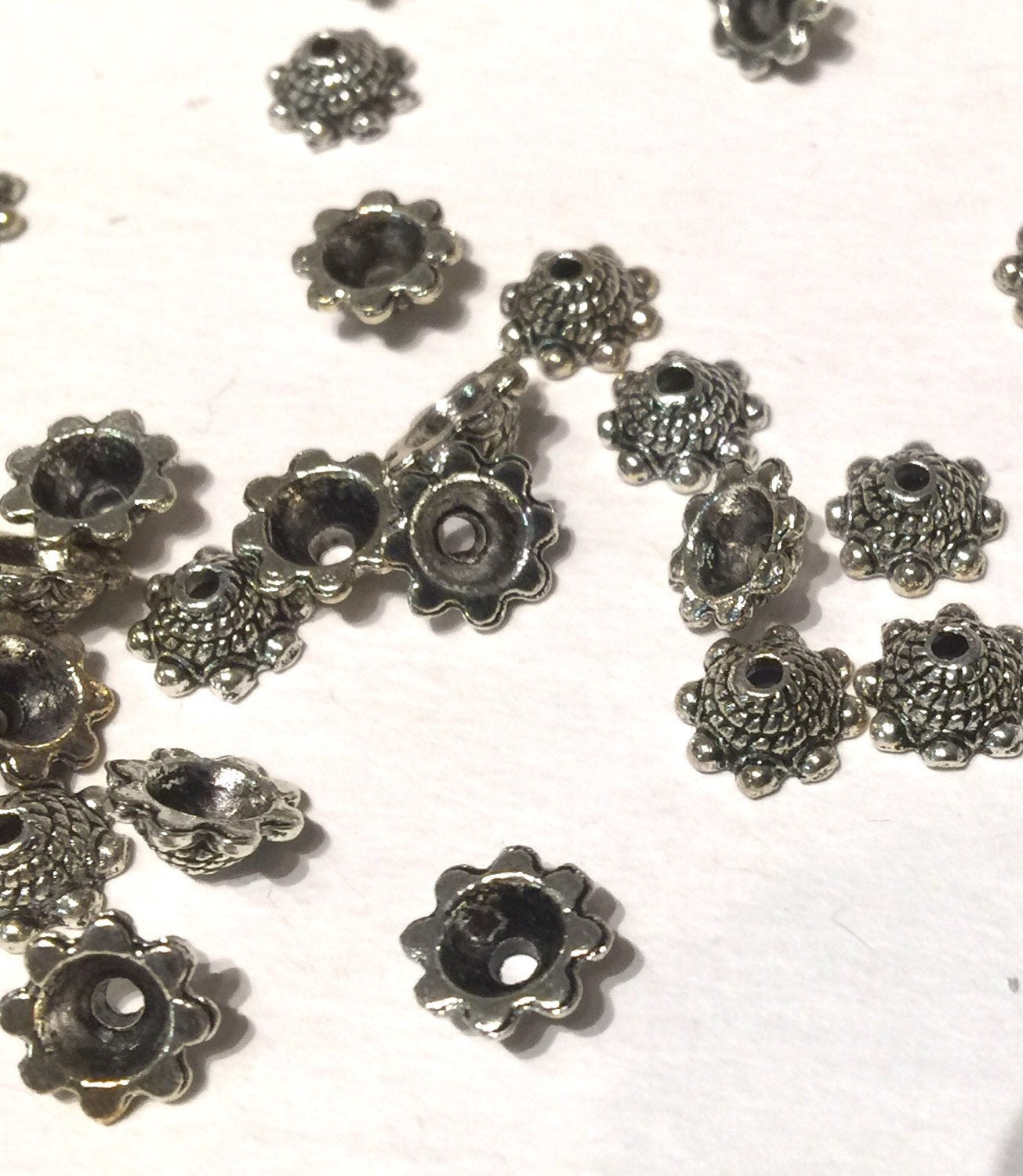 Tibetan Silver Cap spacer Beads 3.5mmX8.5mm fine quality antique style 10pcs #FDP206