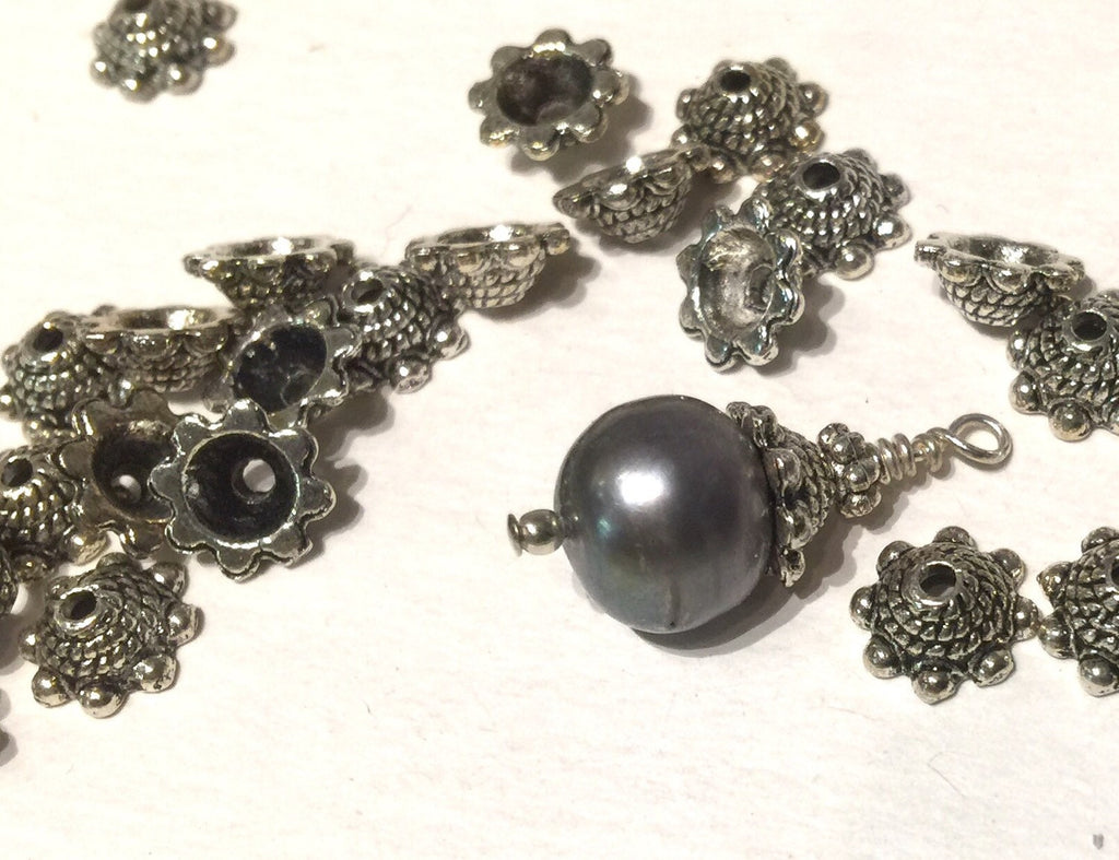 Tibetan Silver Cap spacer Beads 3.5mmX8.5mm fine quality antique style 10pcs #FDP206