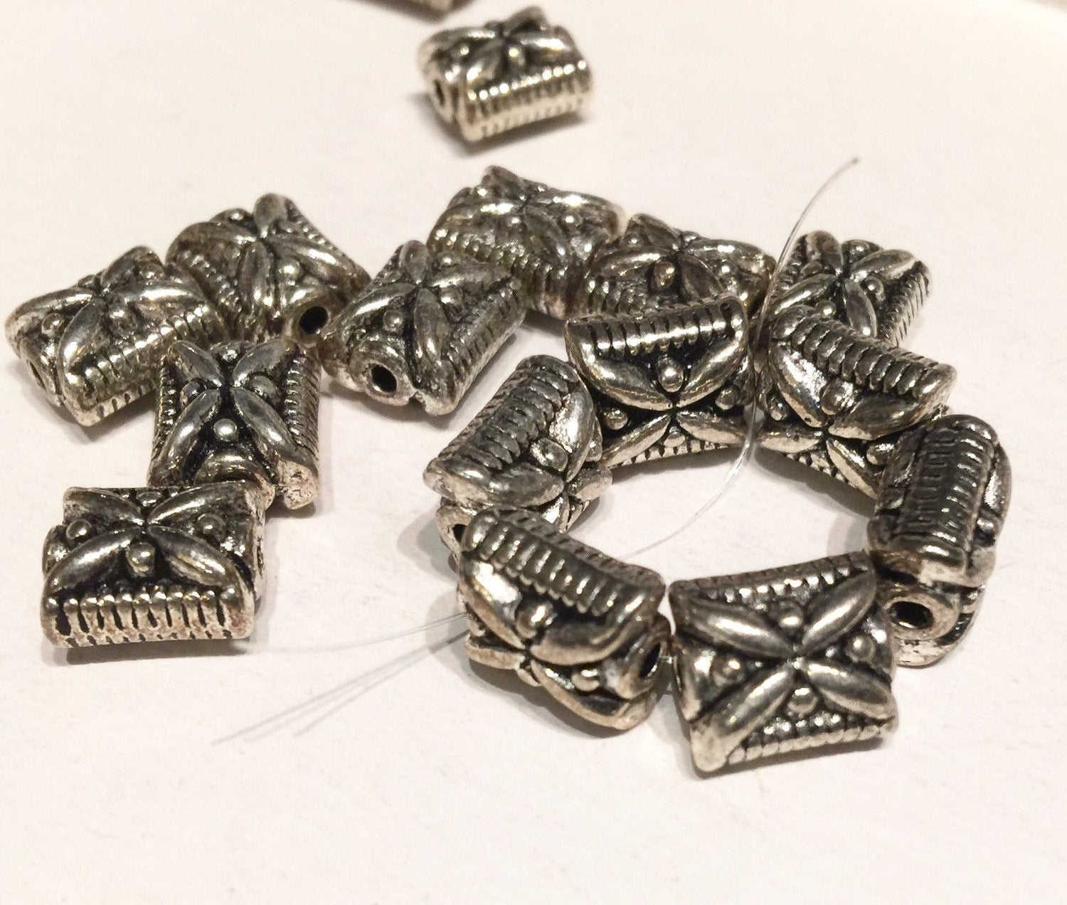 9mmX10.5mm Tibetan Silver Rectangle spacer Beads fine quality antique silver style 6pcs #FDP217