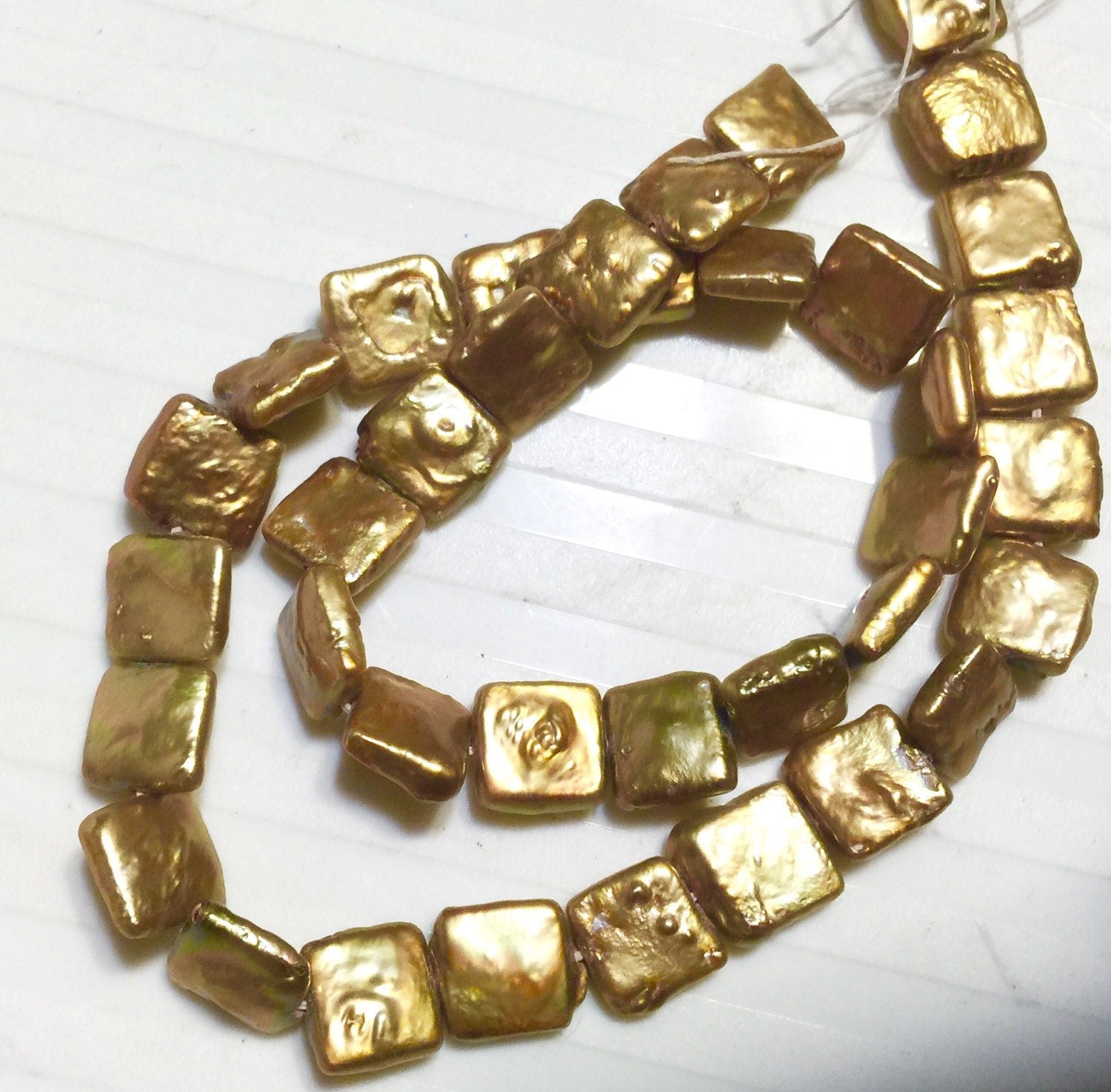Unique Square Pearl,Freshwater pearl,Stunning Quality bright brown golden 9.5mm Genuine cultured square Coin Pearl AA strand 15" NEW #CB6204