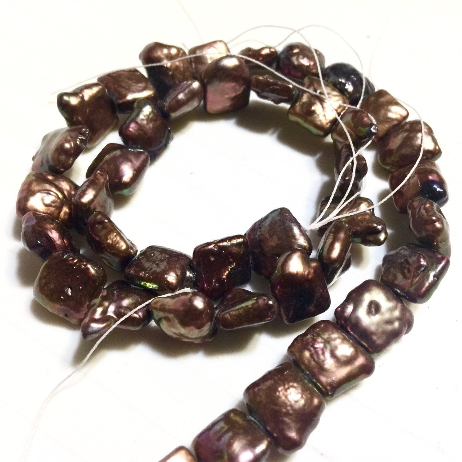 AA 9-10mm Square baroque Freshwater pearl, Stunning Quality Chocolate brown Genuine cultured square Coin Pearl strand 15" NEW #CB6203