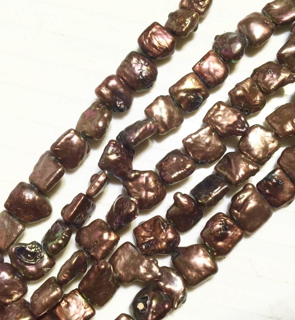 AA 9-10mm Square baroque Freshwater pearl, Stunning Quality Chocolate brown Genuine cultured square Coin Pearl strand 15" NEW #CB6203