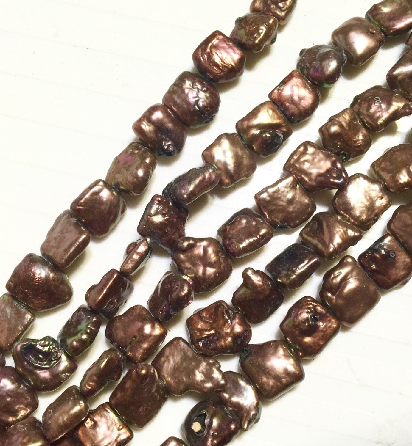 AA 9-10mm Square baroque Freshwater pearl, Stunning Quality Chocolate brown Genuine cultured square Coin Pearl strand 15" NEW #CB6203