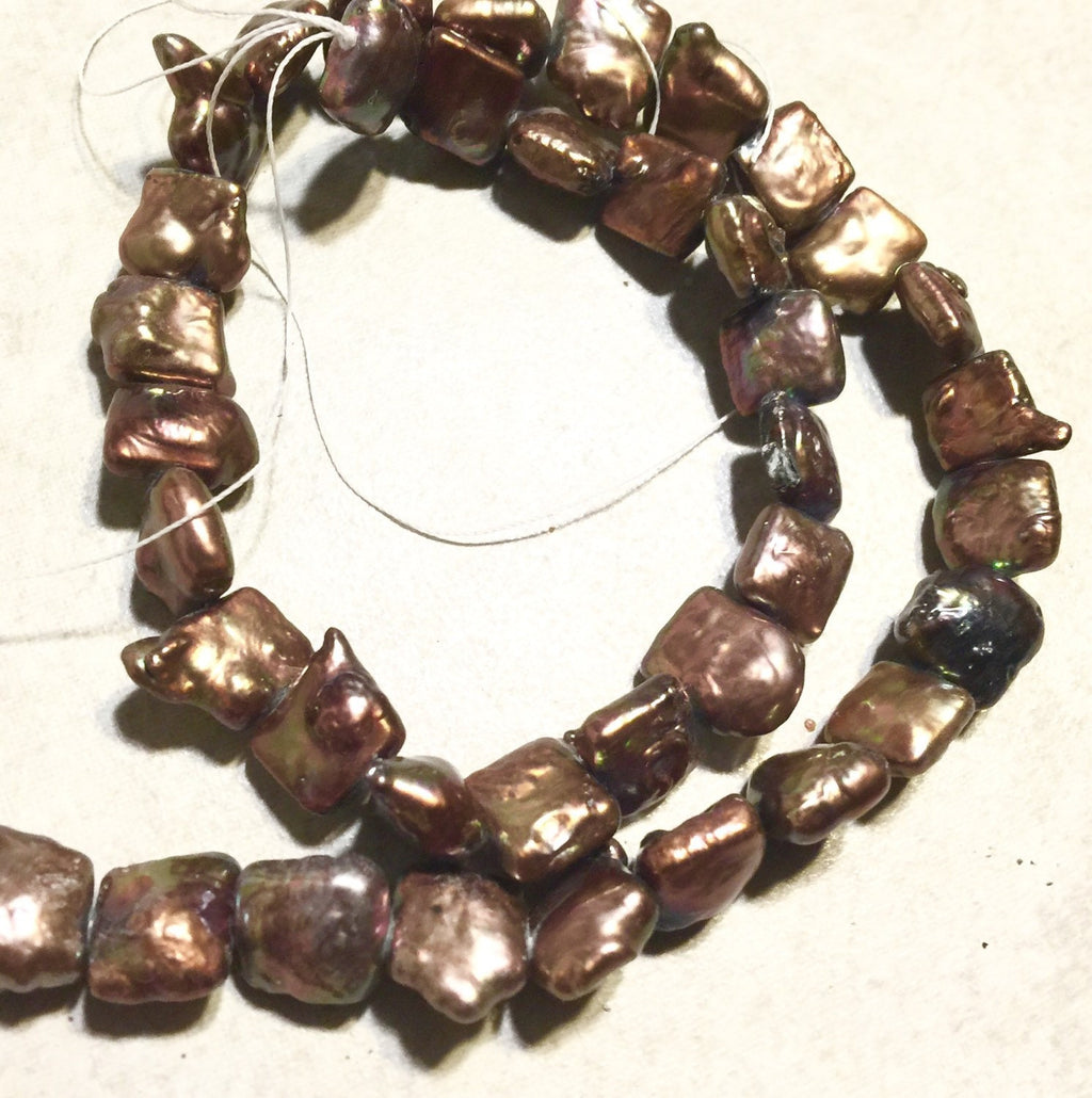 AA 9-10mm Square baroque Freshwater pearl, Stunning Quality Chocolate brown Genuine cultured square Coin Pearl strand 15" NEW #CB6203