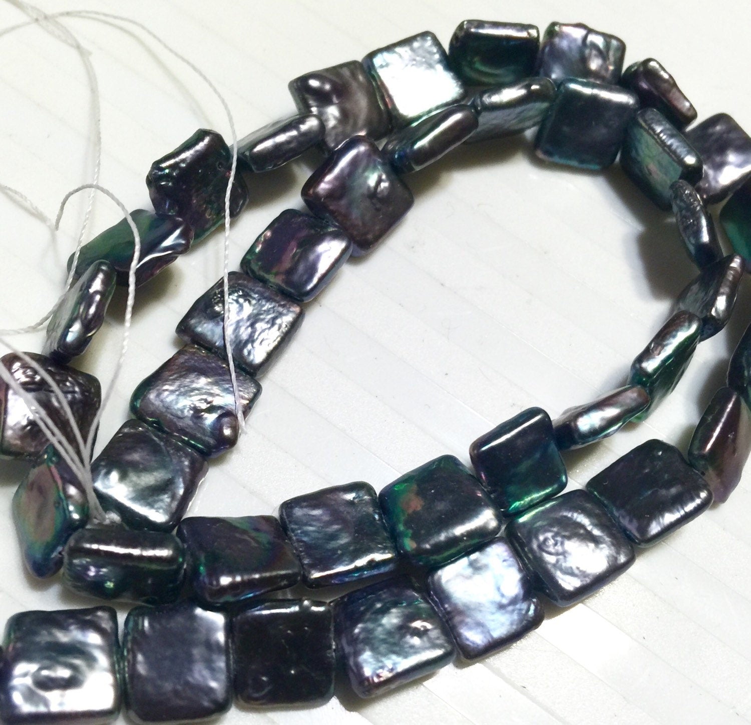 Square Pearl  Freshwater pearl Stunning Quality Peacock Blue 9.5mm Genuine cultured square Coin Pearl AA baroque strand 15" NEW #CB6205