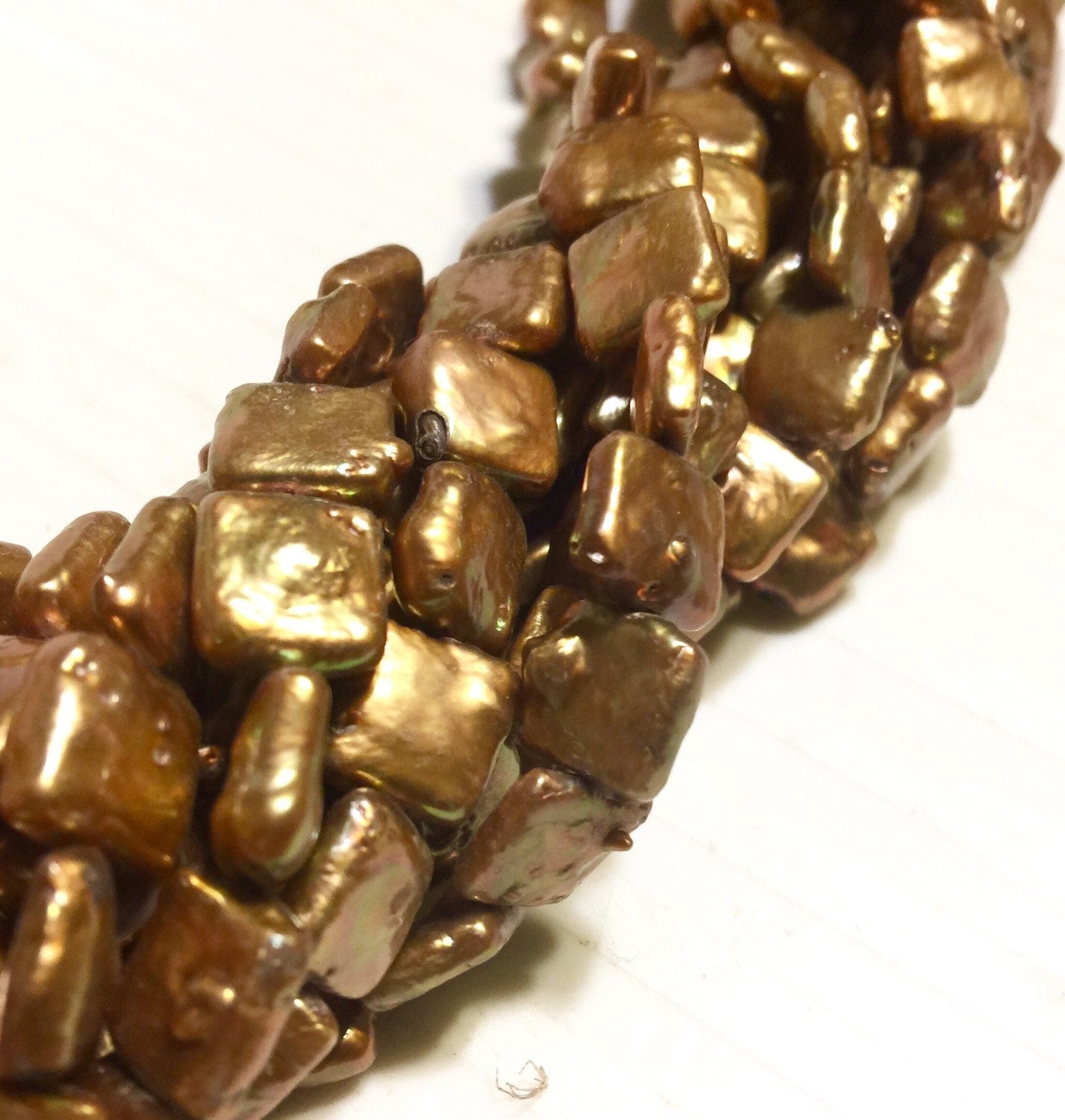 Unique Square Pearl,Freshwater pearl,Stunning Quality bright brown golden 9.5mm Genuine cultured square Coin Pearl AA strand 15" NEW #CB6204