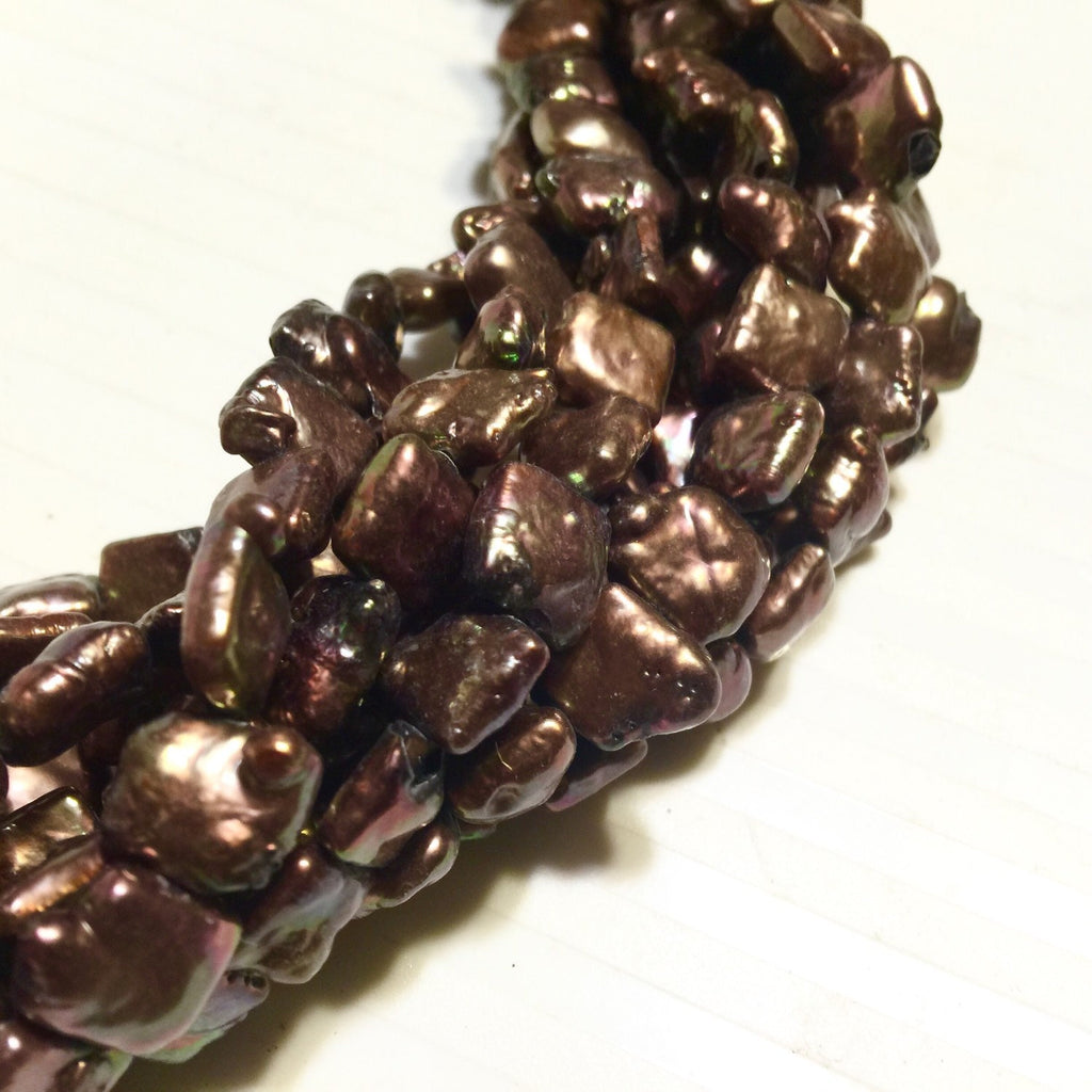 AA 9-10mm Square baroque Freshwater pearl, Stunning Quality Chocolate brown Genuine cultured square Coin Pearl strand 15" NEW #CB6203