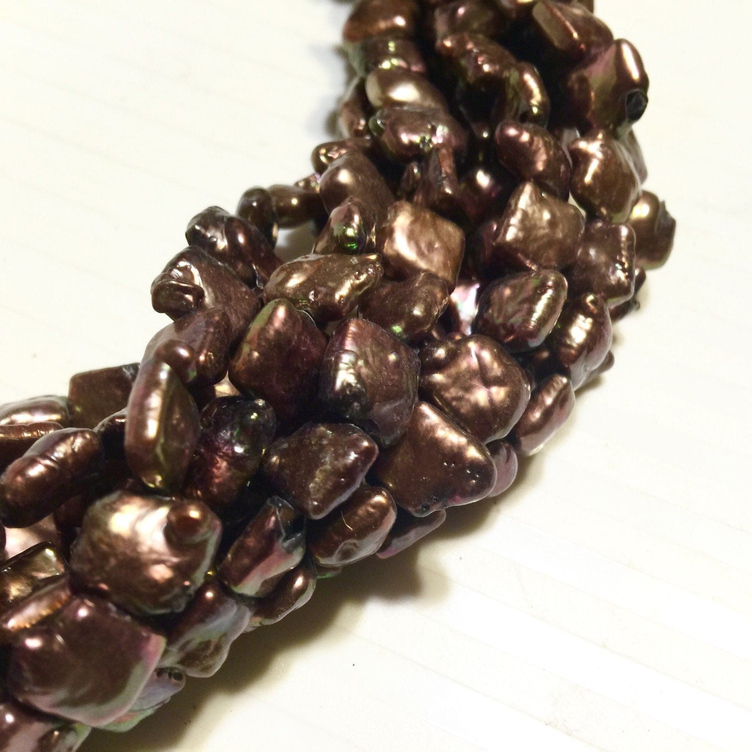 AA 9-10mm Square baroque Freshwater pearl, Stunning Quality Chocolate brown Genuine cultured square Coin Pearl strand 15" NEW #CB6203