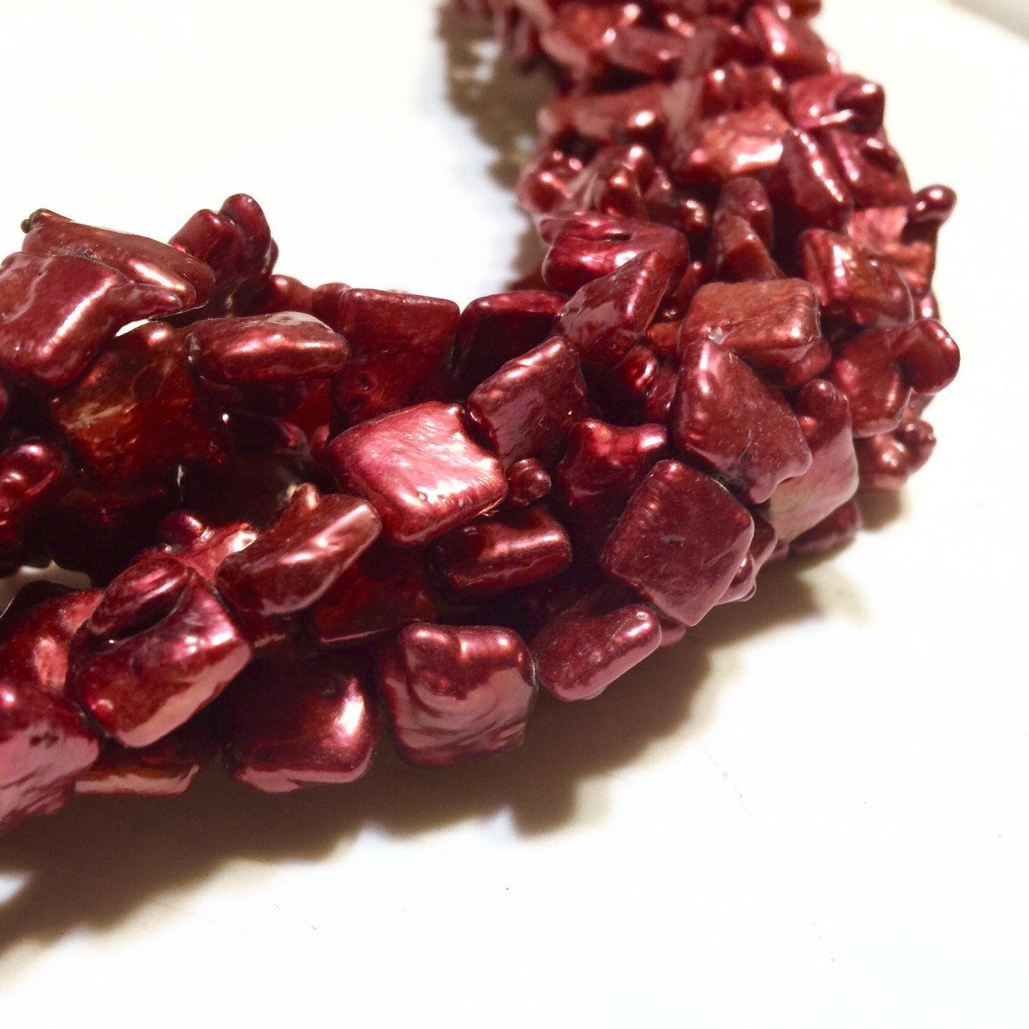 9.5mm Unique Square Pearl  Freshwater pearl Stunning Quality Fire Red Genuine cultured square Coin Pearl baroque strand 15" NEW #CB6202