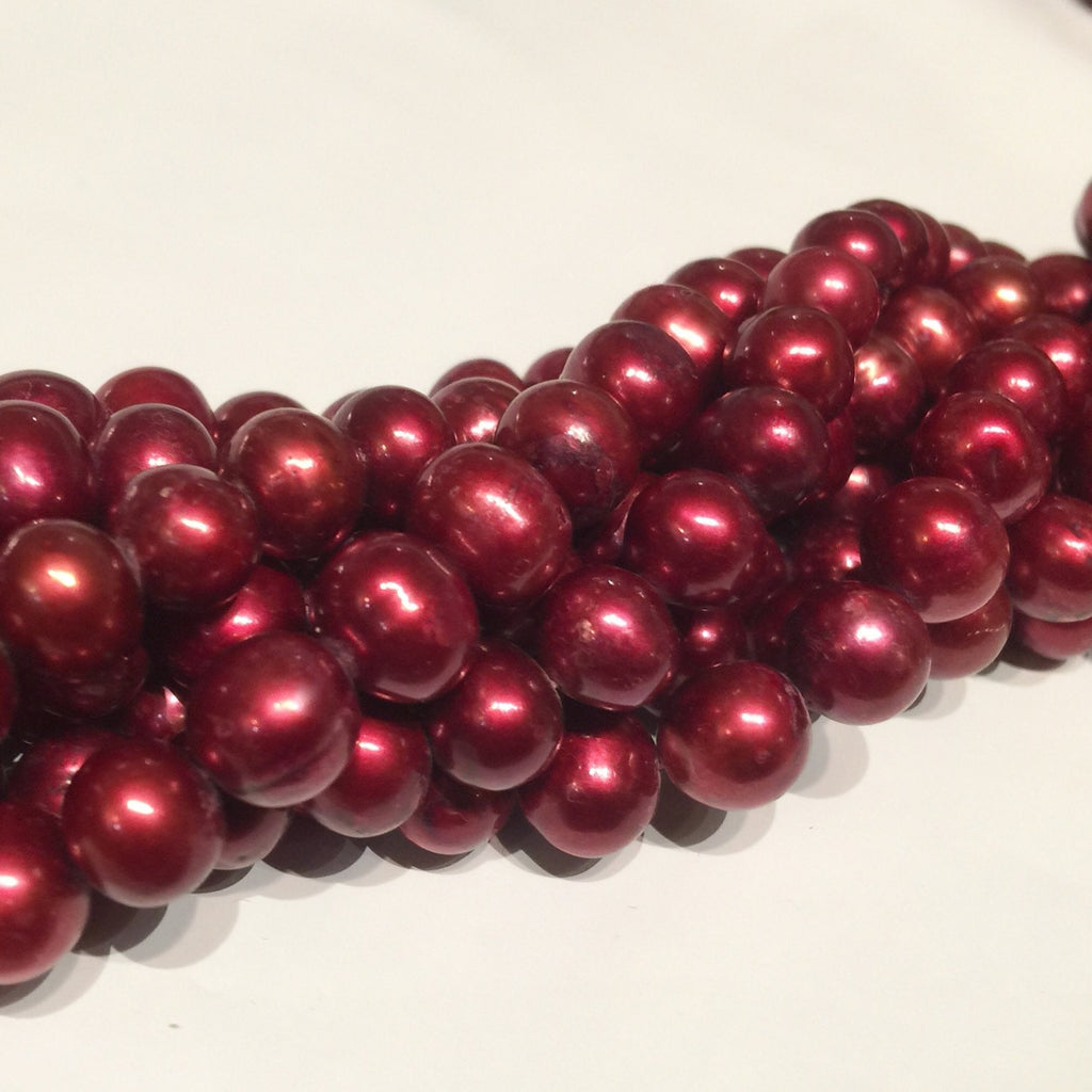 AA 9-10mm Round Cultured Freshwater Pearl, 15" strand Fire Red loose pearl beads, luster Excellent Bargain #RS2064