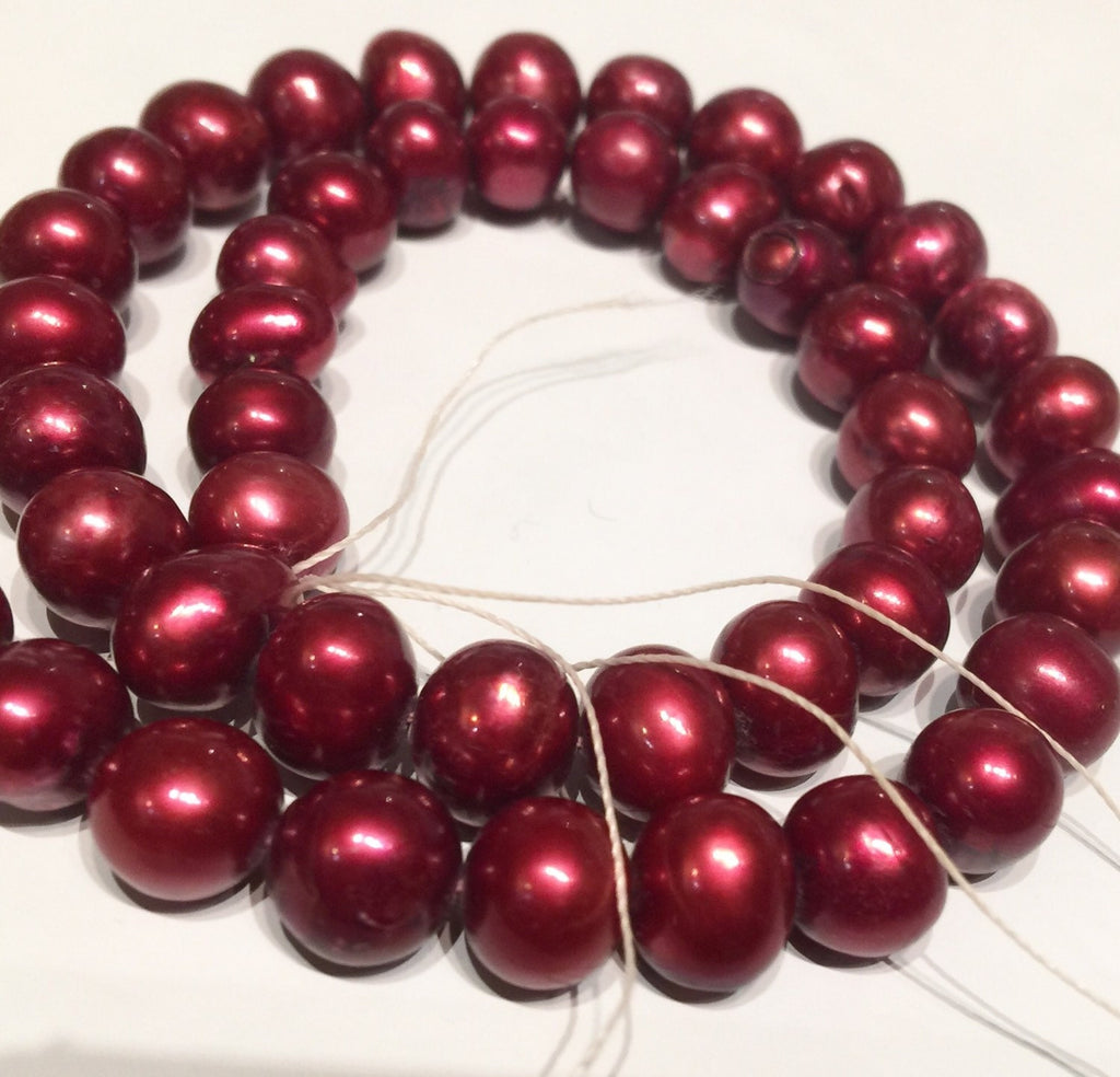 AA 9-10mm Round Cultured Freshwater Pearl, 15" strand Fire Red loose pearl beads, luster Excellent Bargain #RS2064