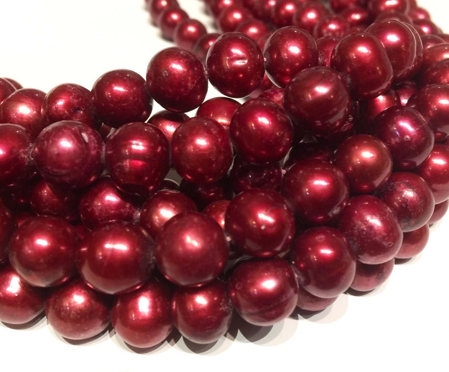 AA 9-10mm Round Cultured Freshwater Pearl, 15" strand Fire Red loose pearl beads, luster Excellent Bargain #RS2064