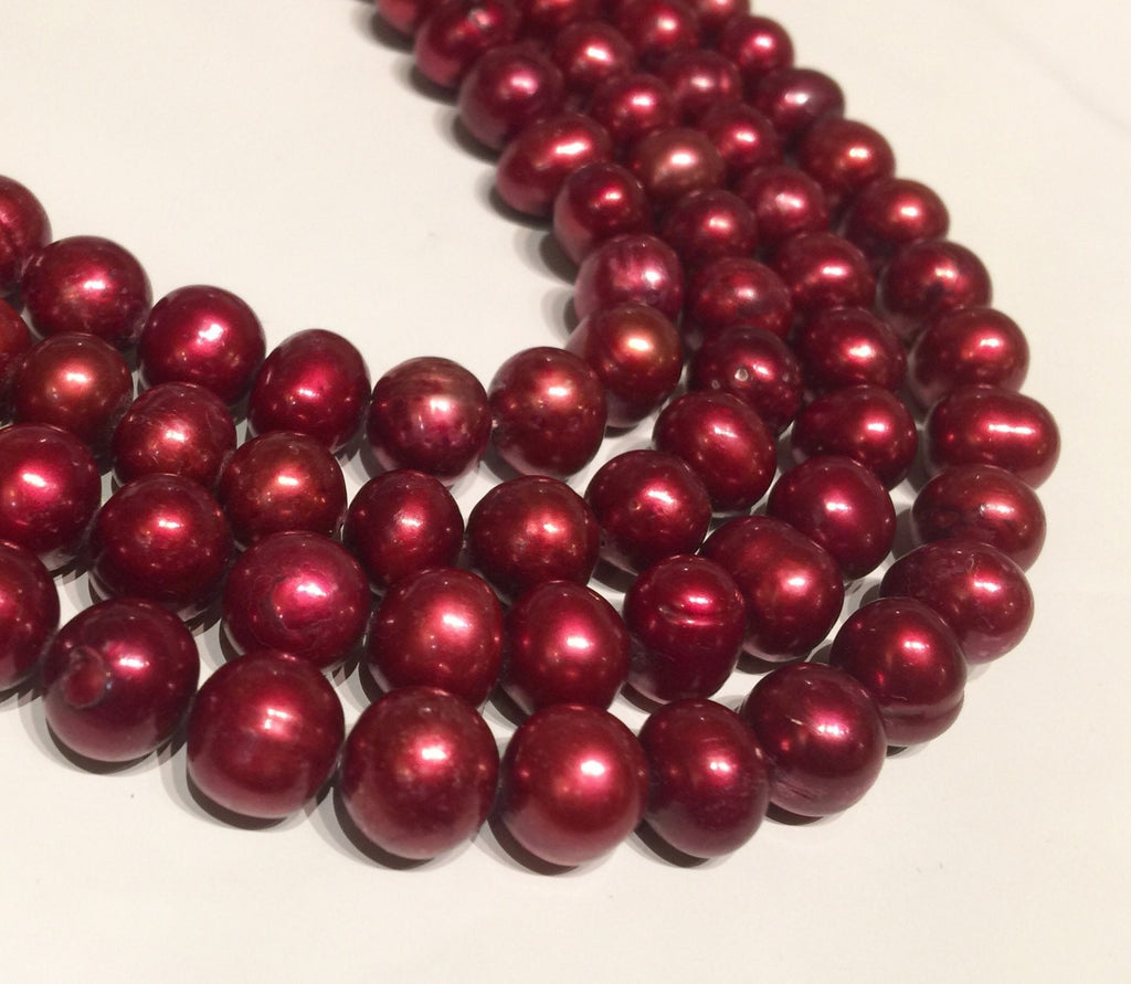 AA 9-10mm Round Cultured Freshwater Pearl, 15" strand Fire Red loose pearl beads, luster Excellent Bargain #RS2064