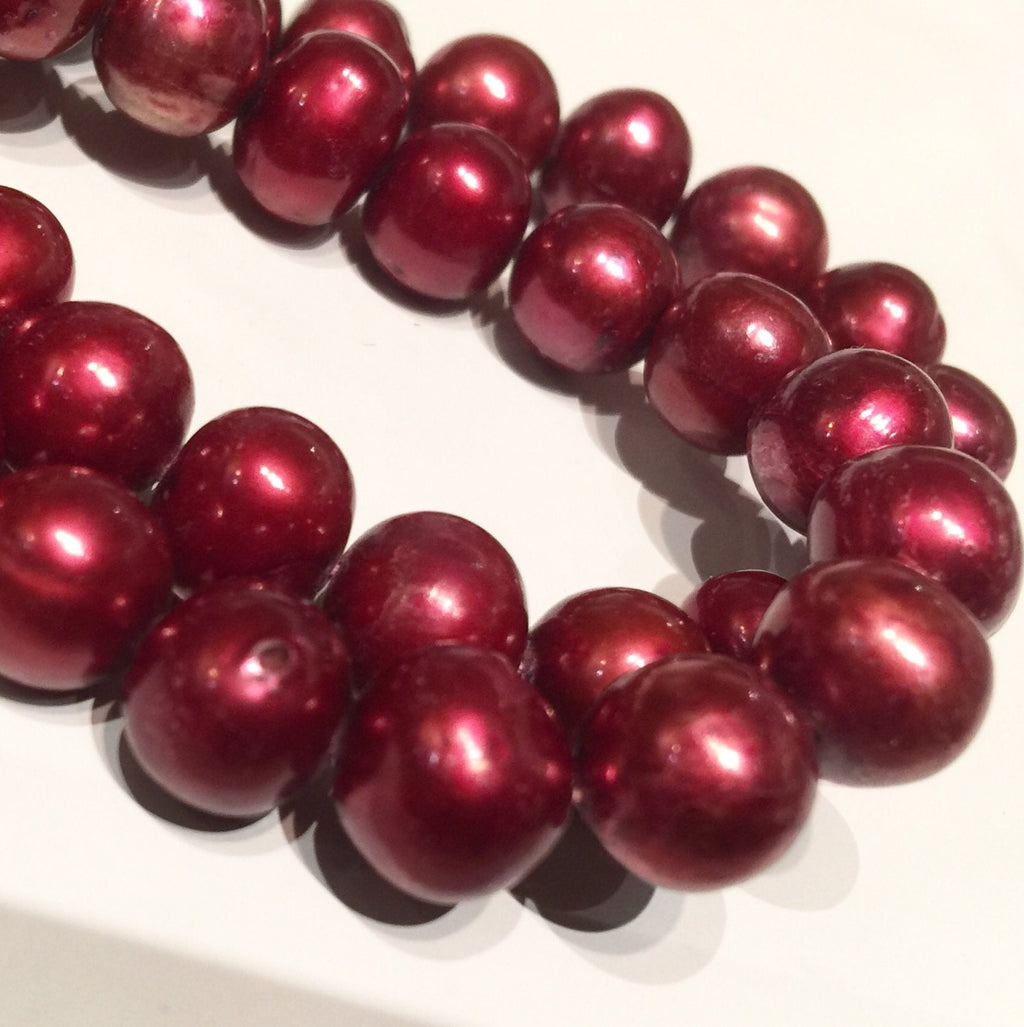 AA 9-10mm Round Cultured Freshwater Pearl, 15" strand Fire Red loose pearl beads, luster Excellent Bargain #RS2064