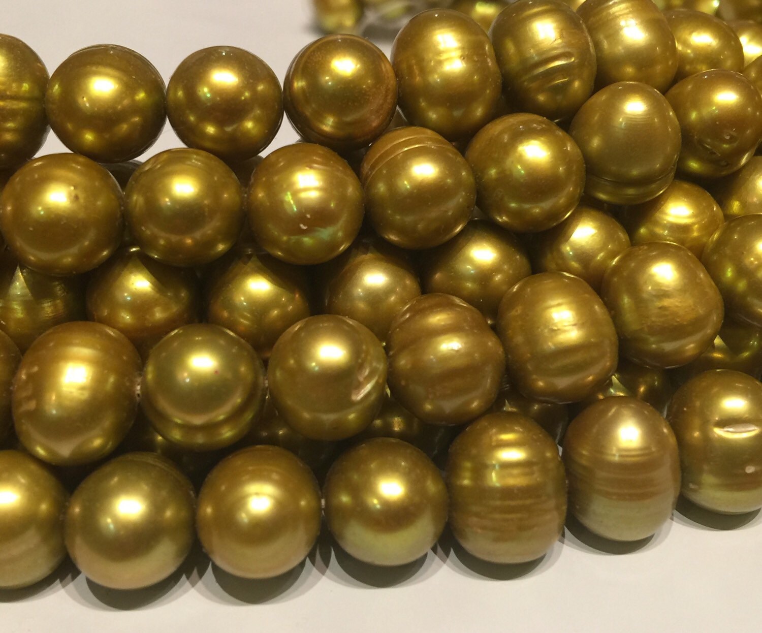 AA 8-10mm Round Baroque pearl, stunning Cultured Freshwater Pearl,15" full strand Bright Olive pearl, luster Excellent Bargain #RS2066