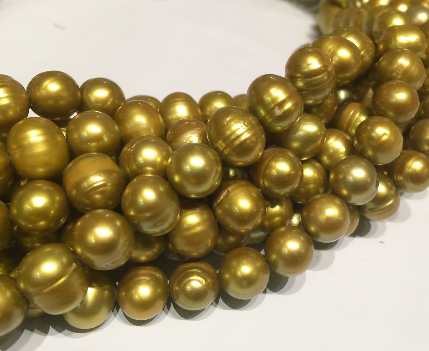 AA 8-10mm Round Baroque pearl, stunning Cultured Freshwater Pearl,15" full strand Bright Olive pearl, luster Excellent Bargain #RS2066