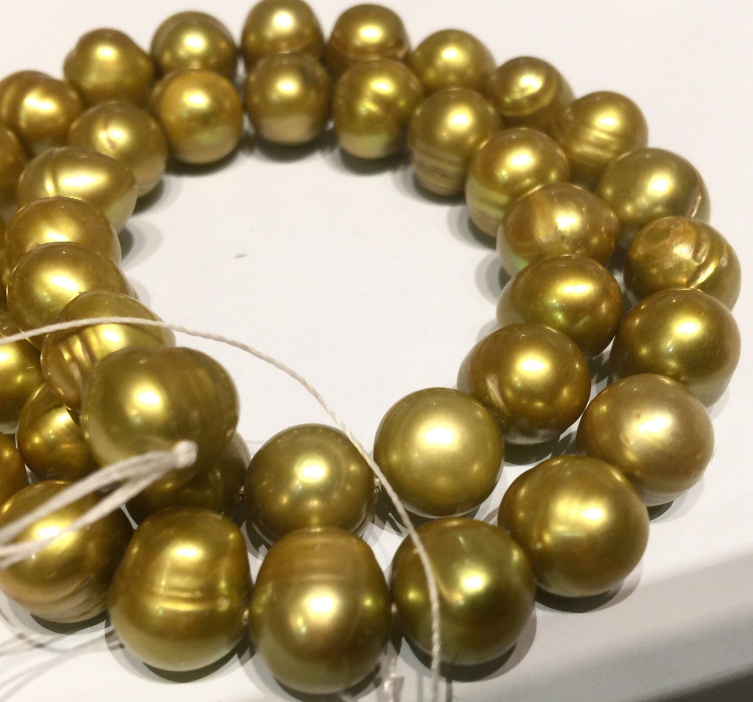 AA 8-10mm Round Baroque pearl, stunning Cultured Freshwater Pearl,15" full strand Bright Olive pearl, luster Excellent Bargain #RS2066