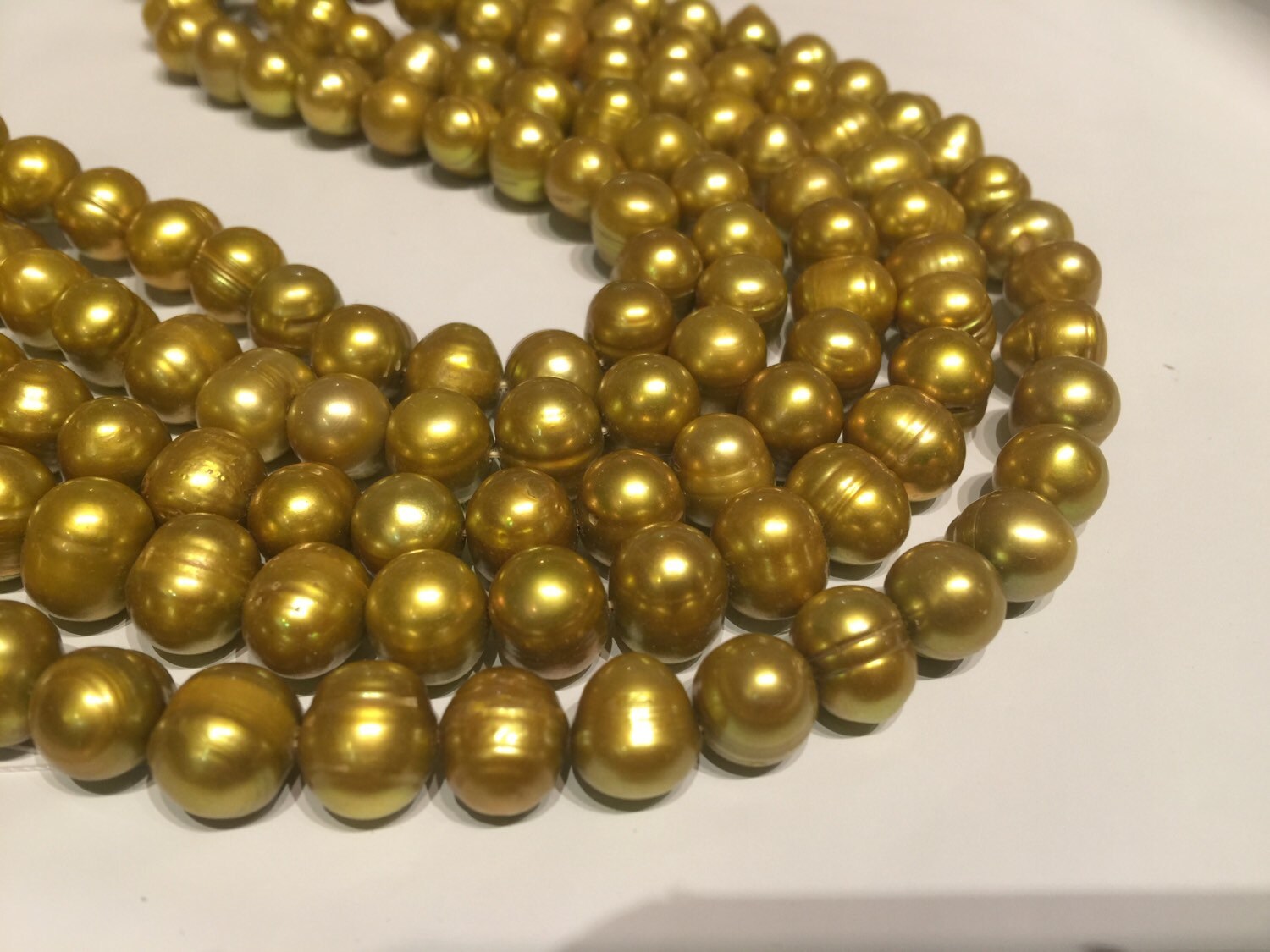AA 8-10mm Round Baroque pearl, stunning Cultured Freshwater Pearl,15" full strand Bright Olive pearl, luster Excellent Bargain #RS2066