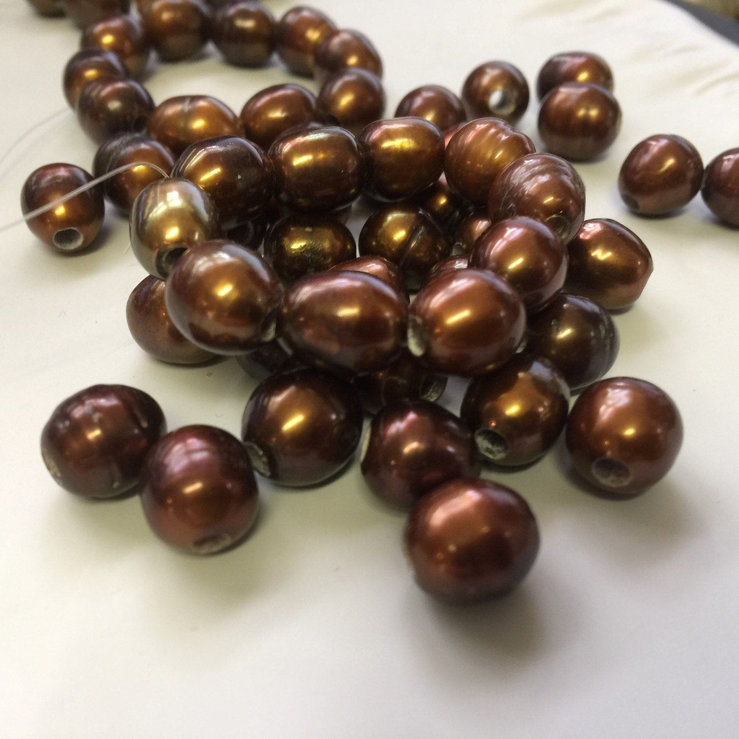 Large Hole 8mm X 9-10mm Pearl beads Freshwater Pearls 2.5mm Dark brown color nugget pearl 10 Pc baroque Rice Pearl wholesale #LH8055