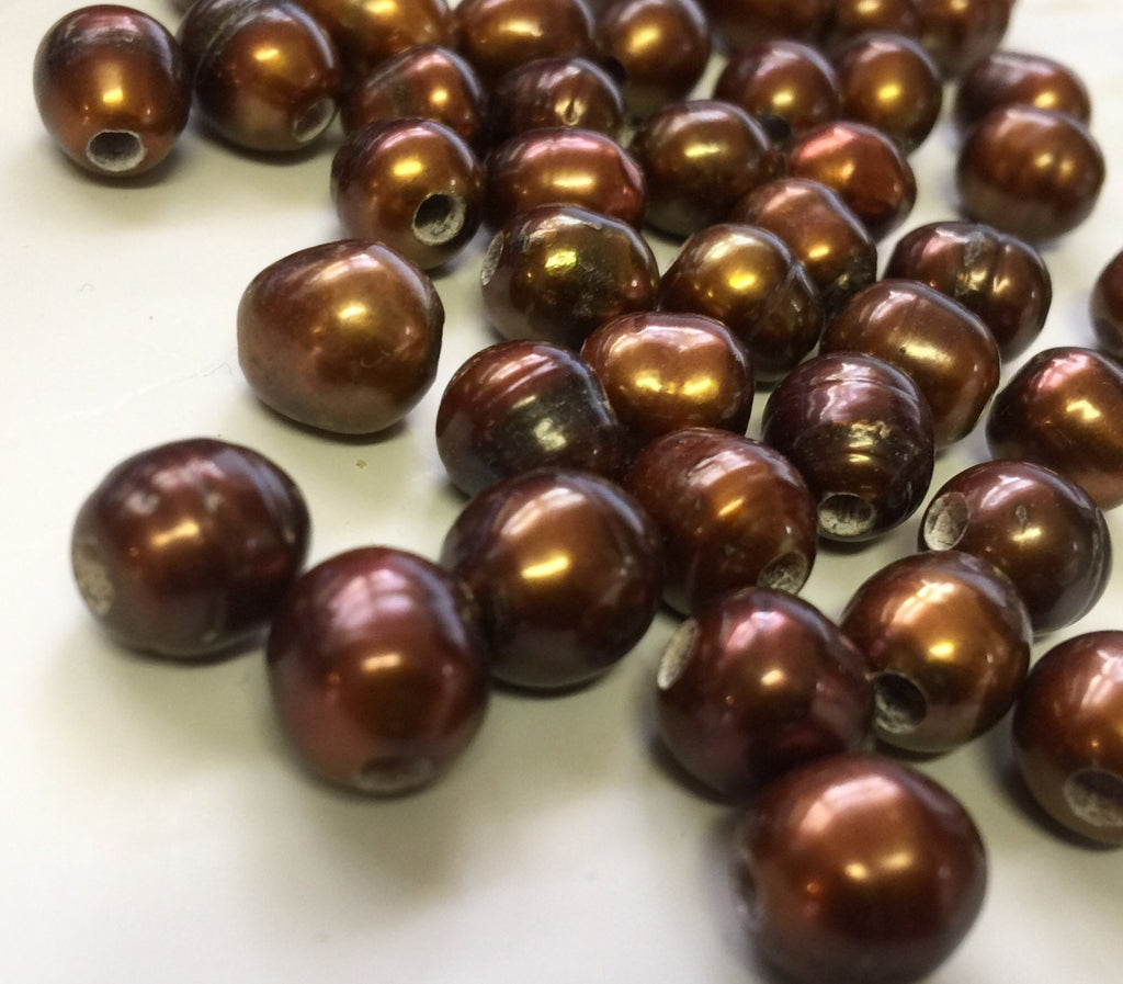 Large Hole 8mm X 9-10mm Pearl beads Freshwater Pearls 2.5mm Dark brown color nugget pearl 10 Pc baroque Rice Pearl wholesale #LH8055