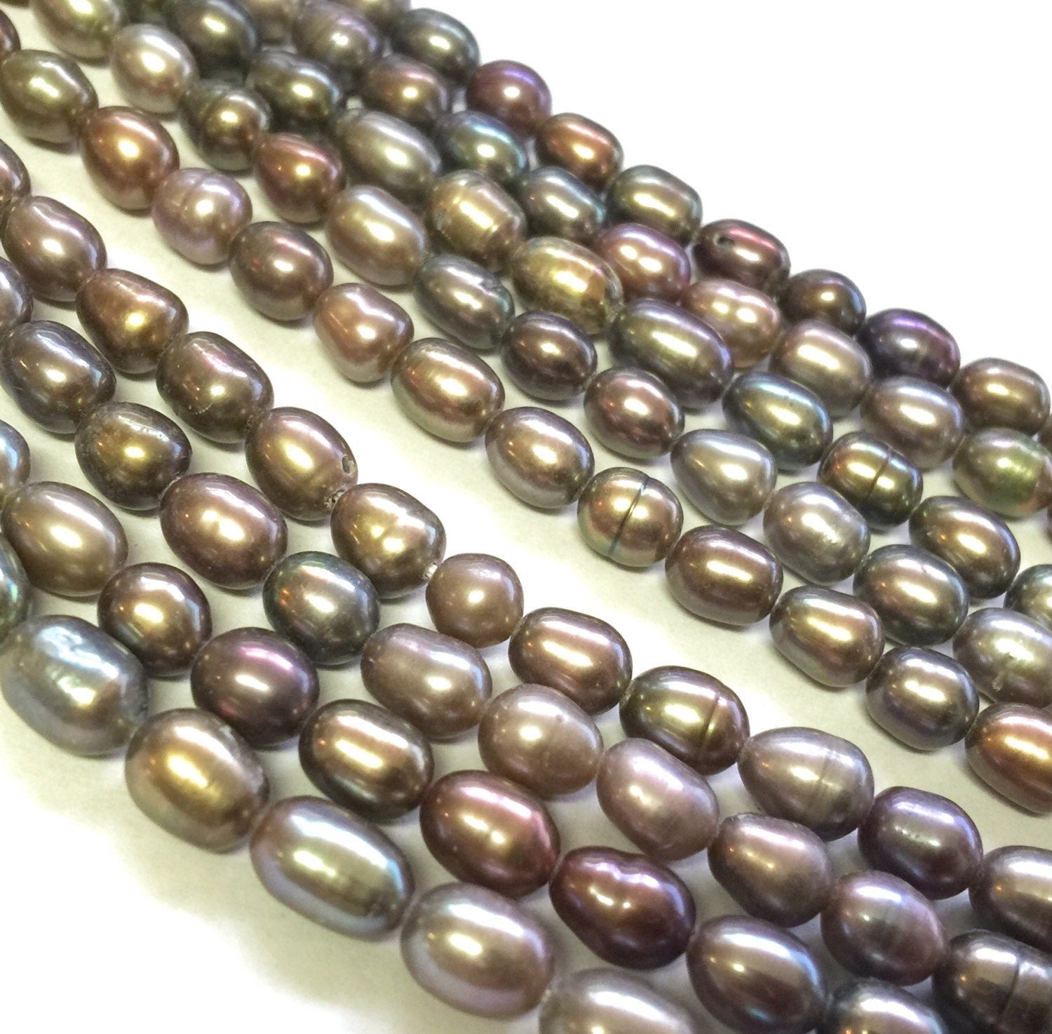 Rice Pearl, Oval Pearl, Freshwater Pearl,  peacock grey pearl 6mm X 8mm 15 inches full strand 55pc #DR3202