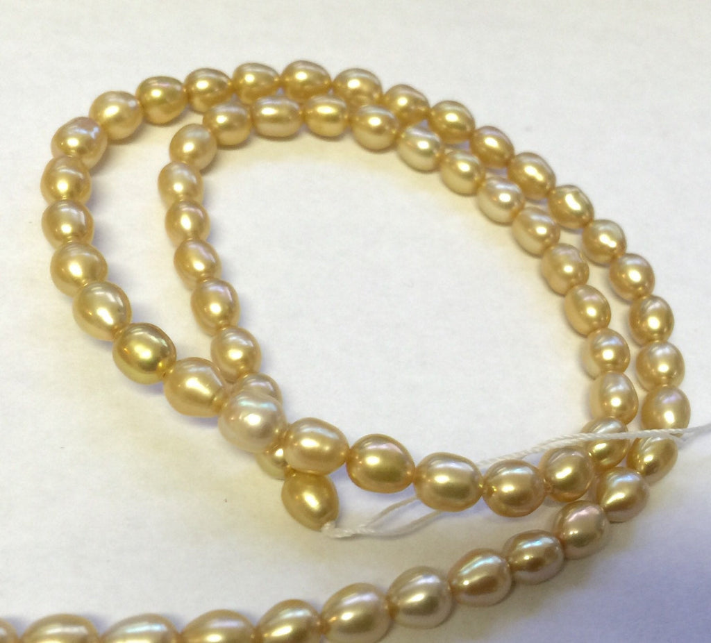 AA 5mm X 6mm Rice Pearl, Oval Pearl, Freshwater Pearl,  yellow champagne pearl 15 inches full strand 65pc #DR32