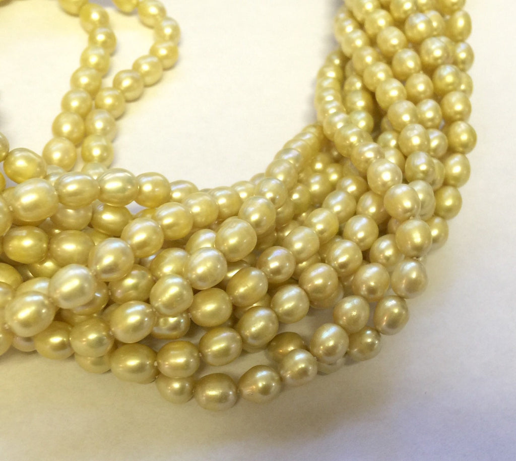 AA quality 5mm X 6mm Rice Oval Freshwater Pearl Fresh yellow Lemon pearl for design 15" full strand 65pc #DR3210