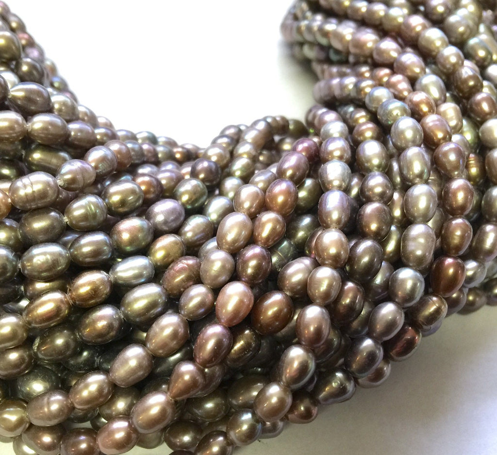Rice Pearl, Oval Pearl, Freshwater Pearl,  peacock grey pearl 6mm X 8mm 15 inches full strand 55pc #DR3202