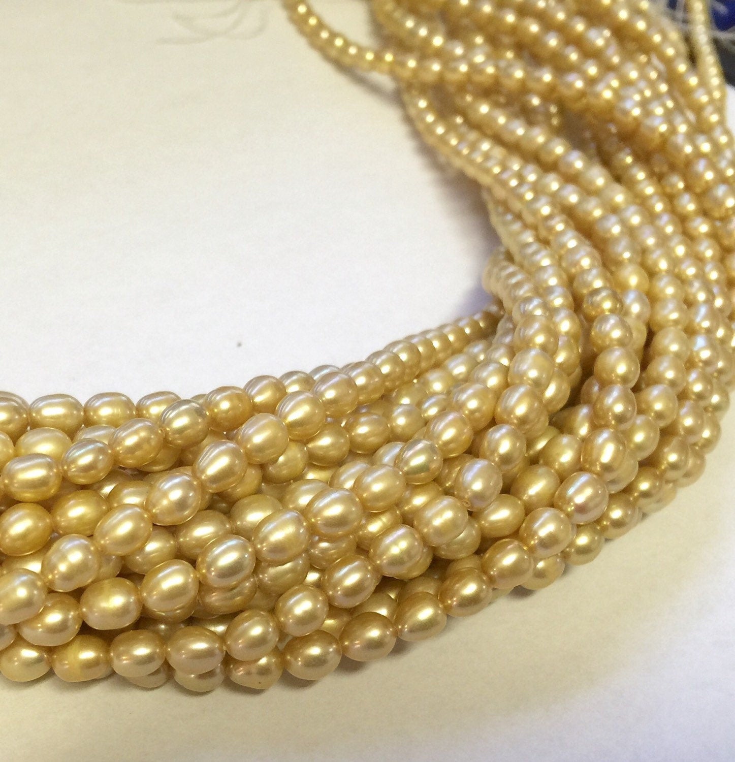 AA 5mm X 6mm Rice Pearl, Oval Pearl, Freshwater Pearl,  yellow champagne pearl 15 inches full strand 65pc #DR32