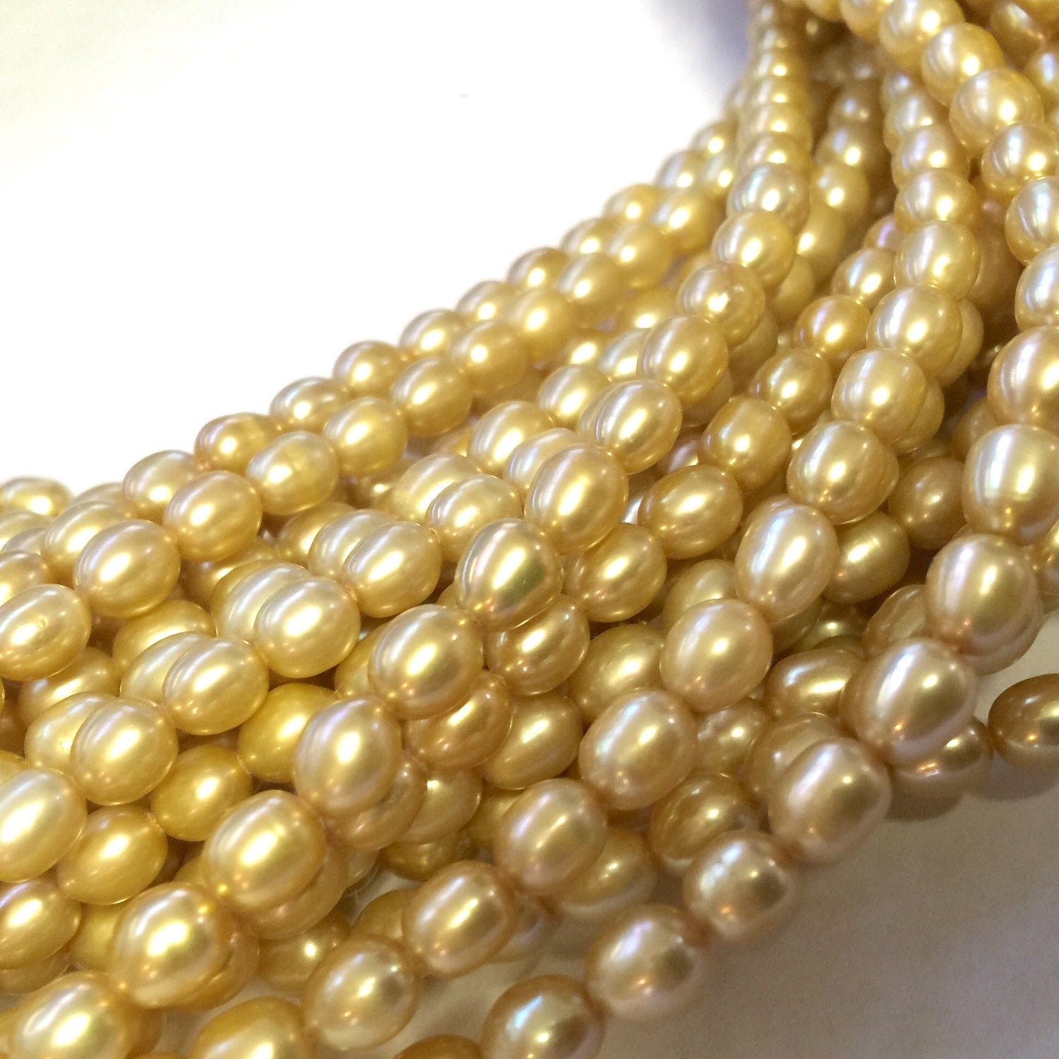 AA 5mm X 6mm Rice Pearl, Oval Pearl, Freshwater Pearl,  yellow champagne pearl 15 inches full strand 65pc #DR32