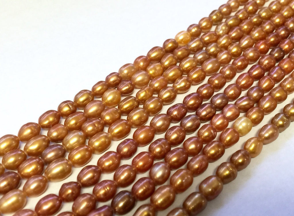 Rice Pearl, Oval Pearl, Freshwater Pearl, bronze pearl 6mm X 8mm 15 inches full strand 55pc #DR3208