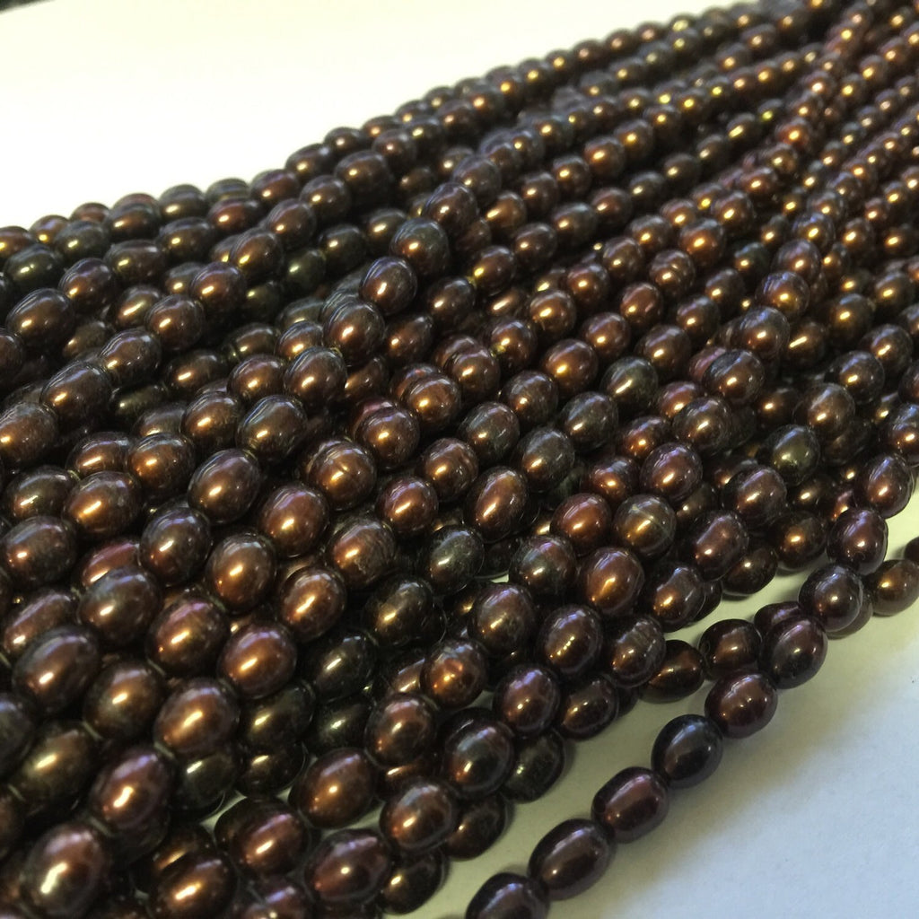 AA+ 5-6mm X 6-7mm Dark Rice Pearl, Oval Pearl, Freshwater Pearl, deep brown pearl 15 inches full strand 65pc loose pearl beads #DR3209