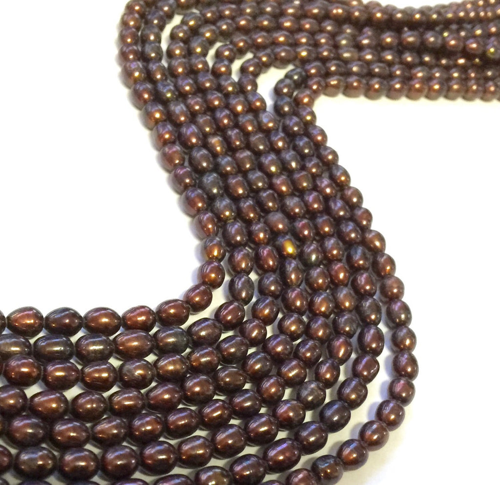 AA+ 5-6mm X 6-7mm Dark Rice Pearl, Oval Pearl, Freshwater Pearl, deep brown pearl 15 inches full strand 65pc loose pearl beads #DR3209