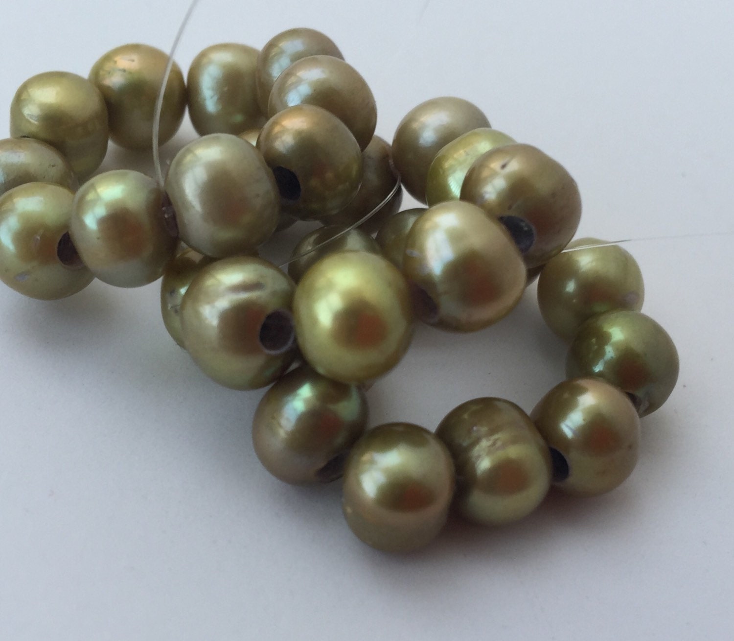 AA 7-8mm Large Hole Pearl Round Freshwater Pearl, vintage mint green pearl 2.5mm hole Pearl beads --10 pc high quality   #LH80073