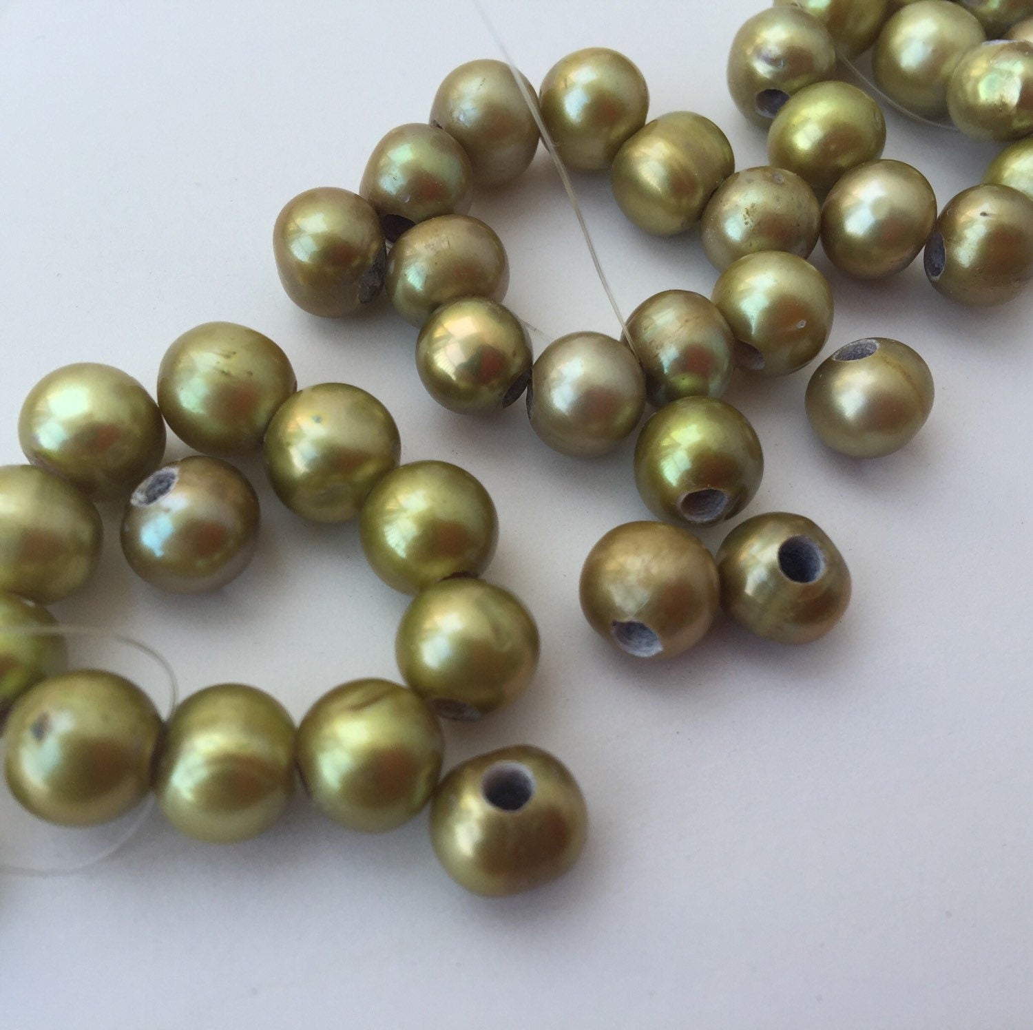 AA 7-8mm Large Hole Pearl Round Freshwater Pearl, vintage mint green pearl 2.5mm hole Pearl beads --10 pc high quality   #LH80073