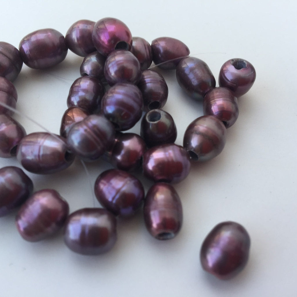 7-8mm X 9-10mm Large Hole Pearl Freshwater Pearls Baroque Rice Pearl vintage purple with 2.5mm hole 10 Pc #LH8052