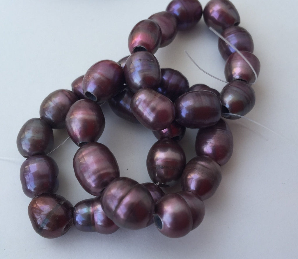7-8mm X 9-10mm Large Hole Pearl Freshwater Pearls Baroque Rice Pearl vintage purple with 2.5mm hole 10 Pc #LH8052