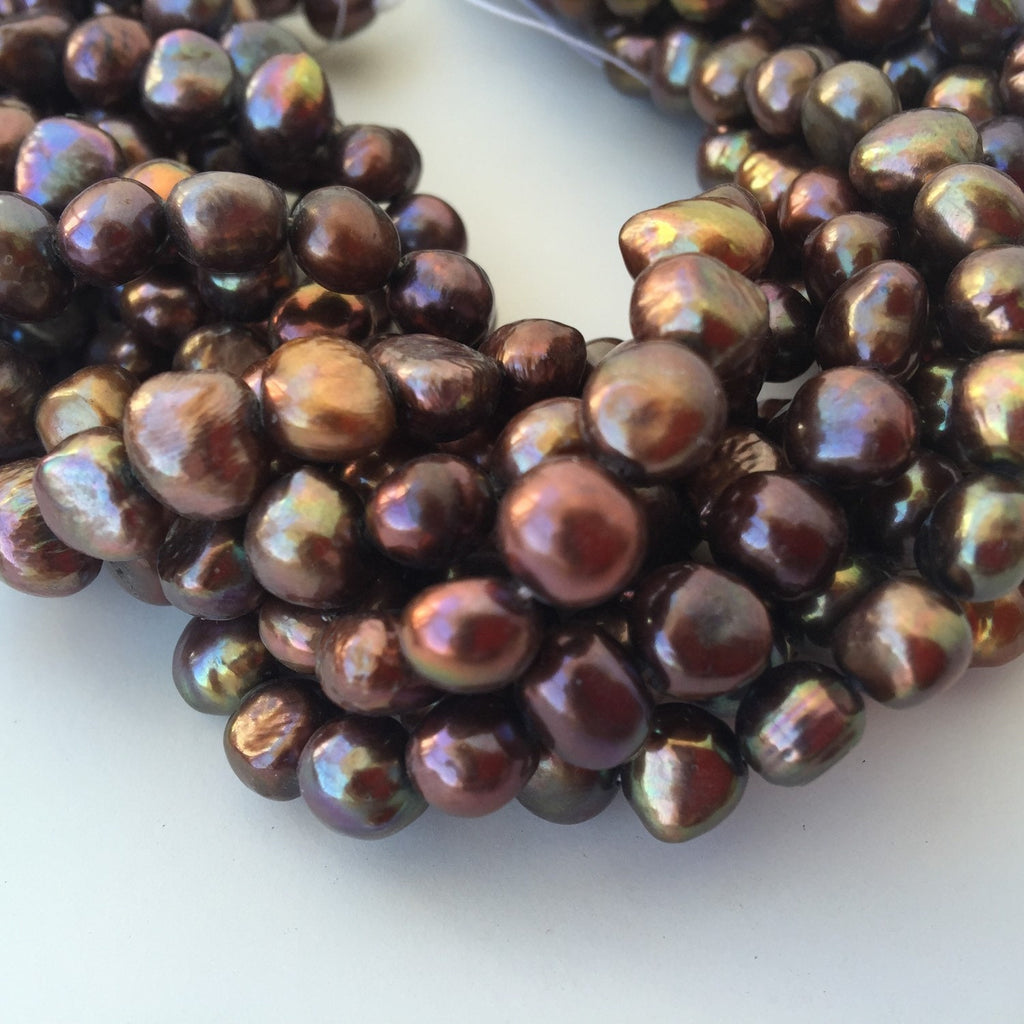 Corn Pearl Baroque Pearl Freshwater Pearl peacock copper brown 7-8mm, 15.5'' full strand 50 plus pieces #CB6057
