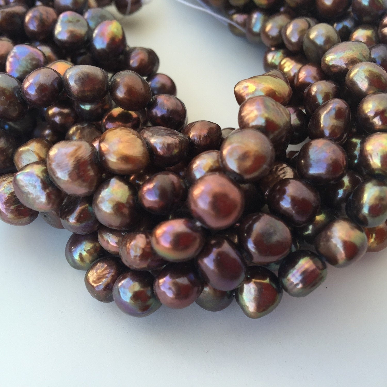 Corn Pearl Baroque Pearl Freshwater Pearl peacock copper brown 7-8mm, 15.5'' full strand 50 plus pieces #CB6057