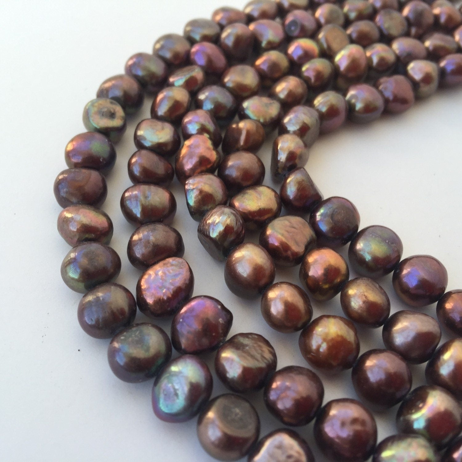 Corn Pearl Baroque Pearl Freshwater Pearl peacock copper brown 7-8mm, 15.5'' full strand 50 plus pieces #CB6057