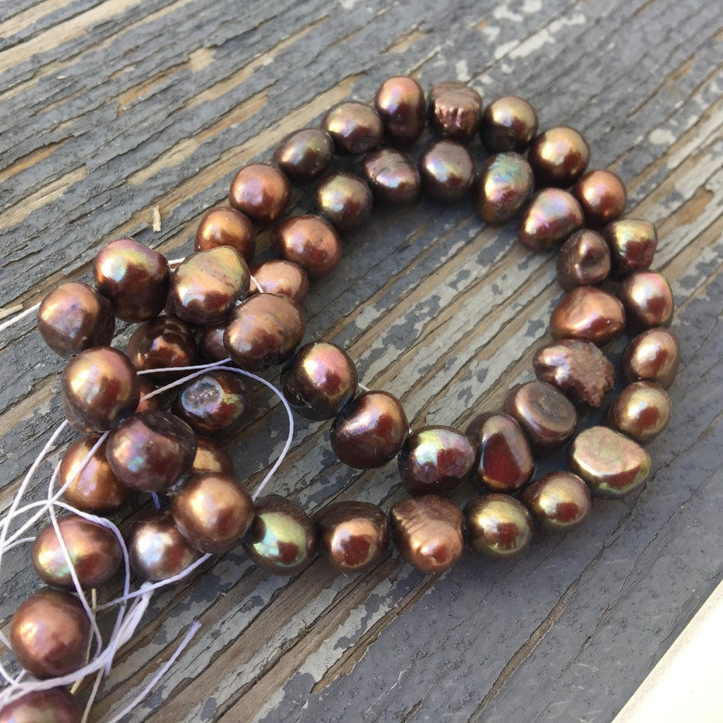 Corn Pearl Baroque Pearl Freshwater Pearl peacock copper brown 7-8mm, 15.5'' full strand 50 plus pieces #CB6057