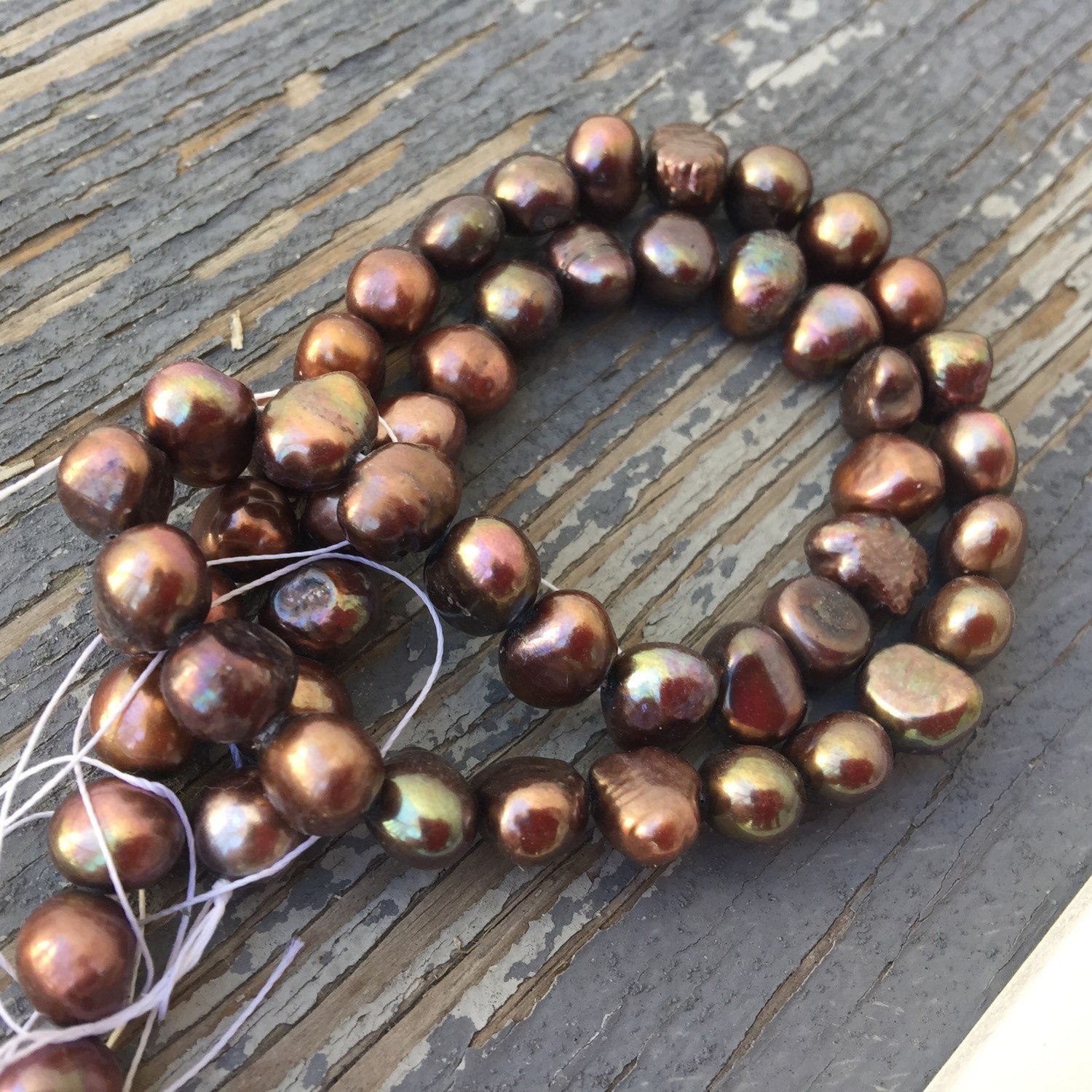 Corn Pearl Baroque Pearl Freshwater Pearl peacock copper brown 7-8mm, 15.5'' full strand 50 plus pieces #CB6057